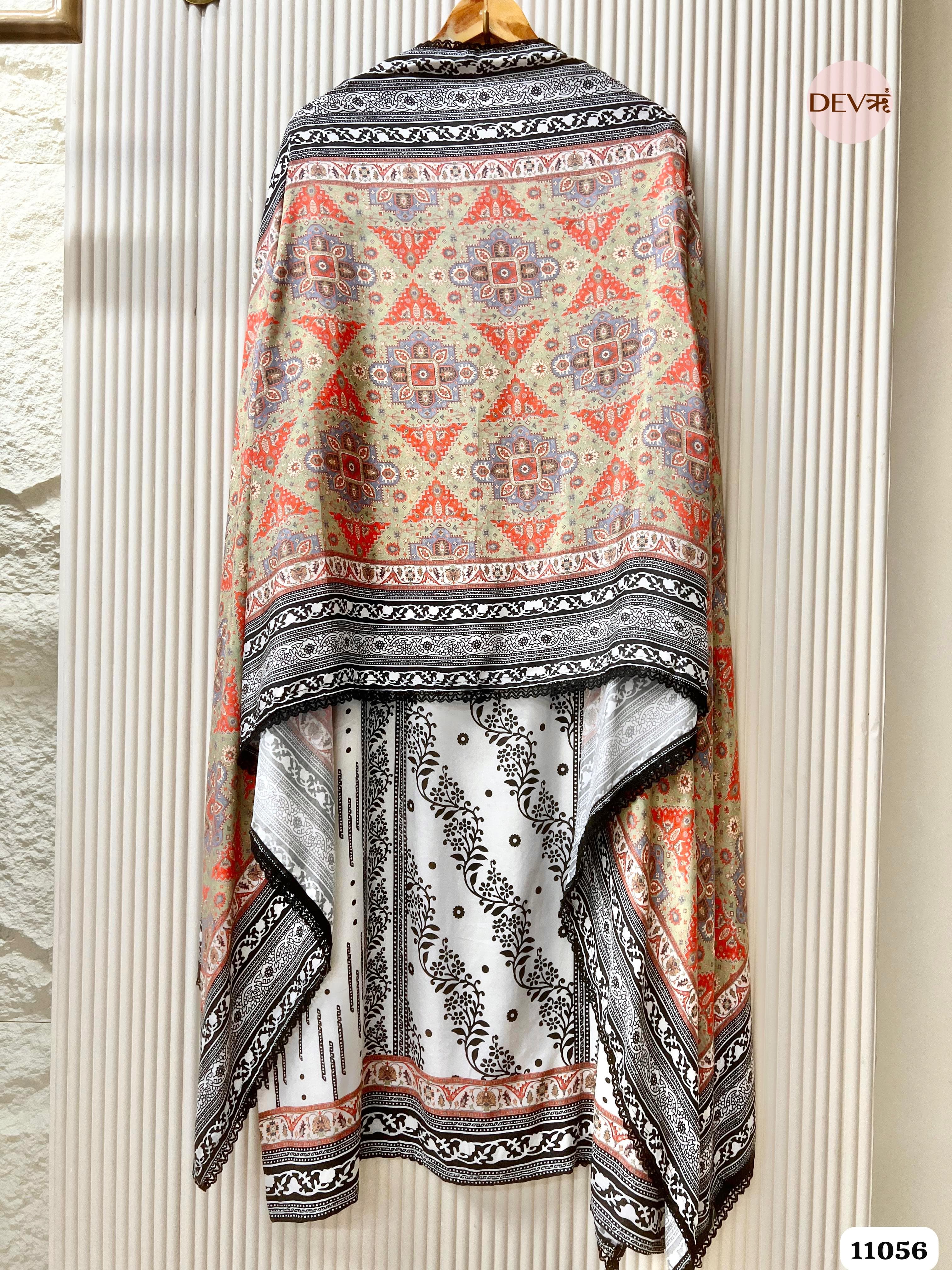 Black/White Muslin Printed Semi Stitched -Set Of 3 {11056}