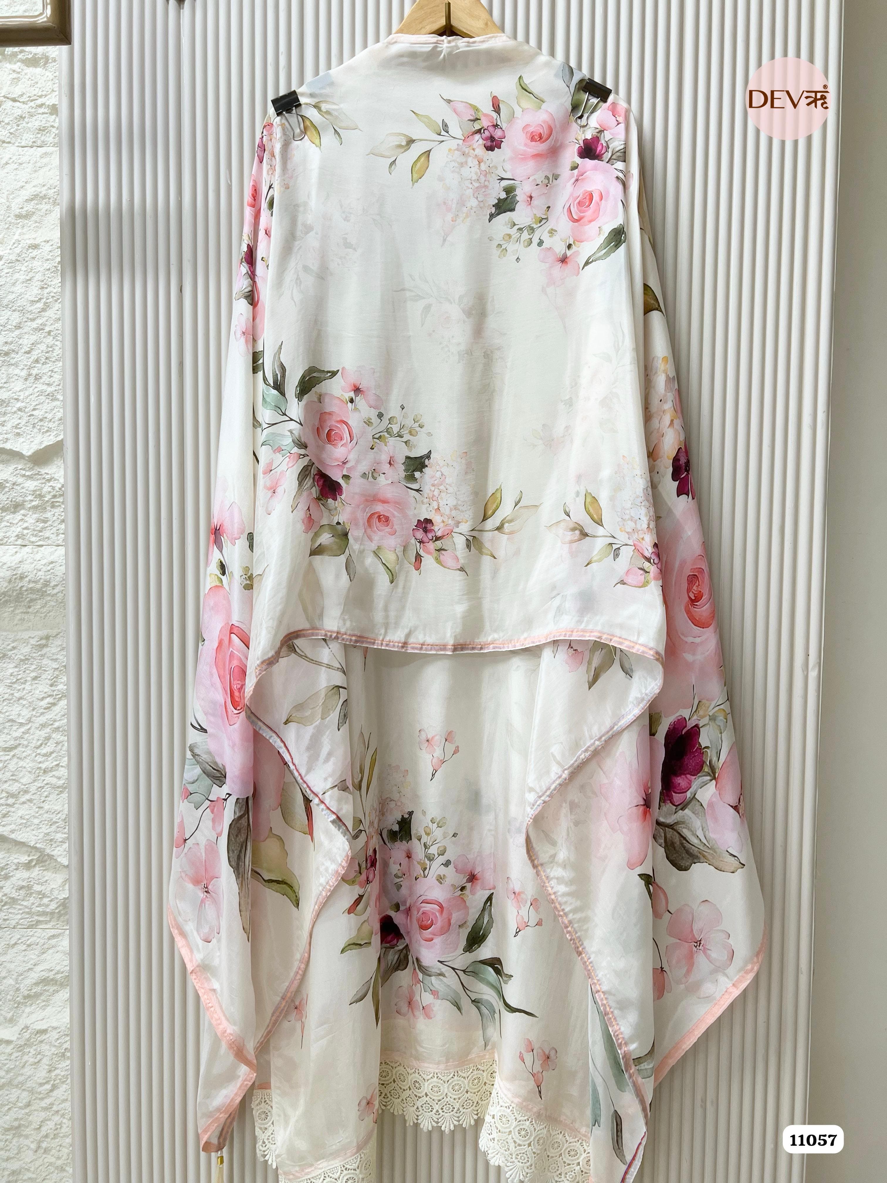 Glass silk Printed Semi Stitched Hand Embroidered -Set Of 3 {11057}