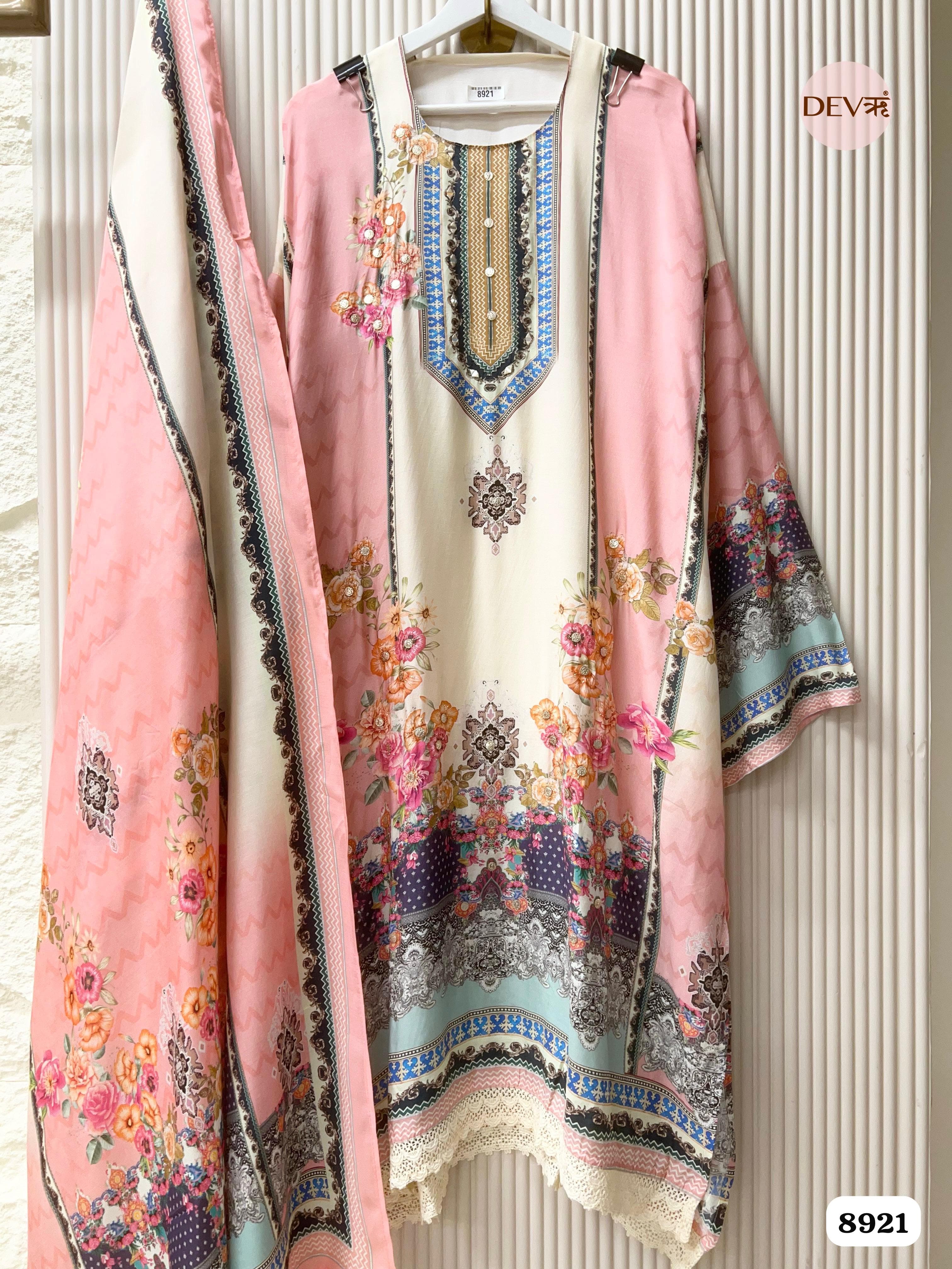 Multi color Muslin Printed Semi Stitched Hand Embroidered -Set Of 3