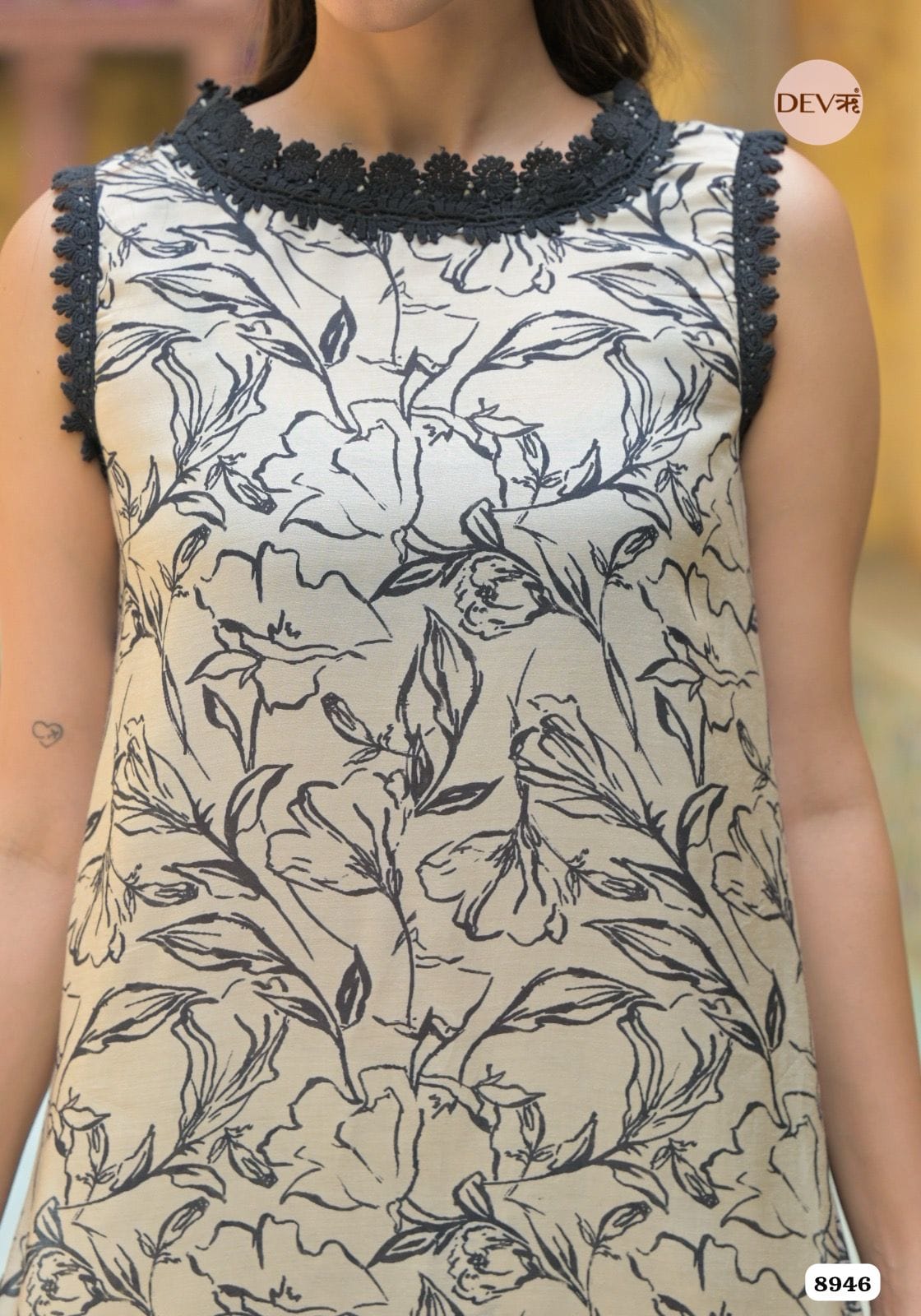 Beige Pure Muslin Printed Co-Ord -Set Of 2 {8946}