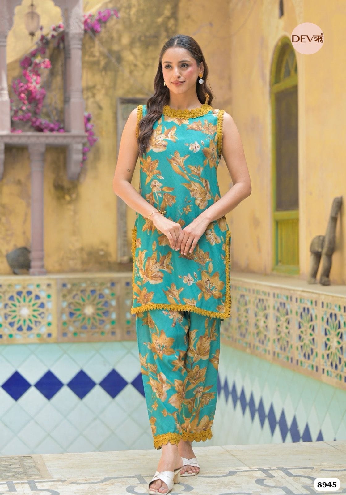 Green Pure Muslin Printed Co-Ord -Set Of 2 {8945}