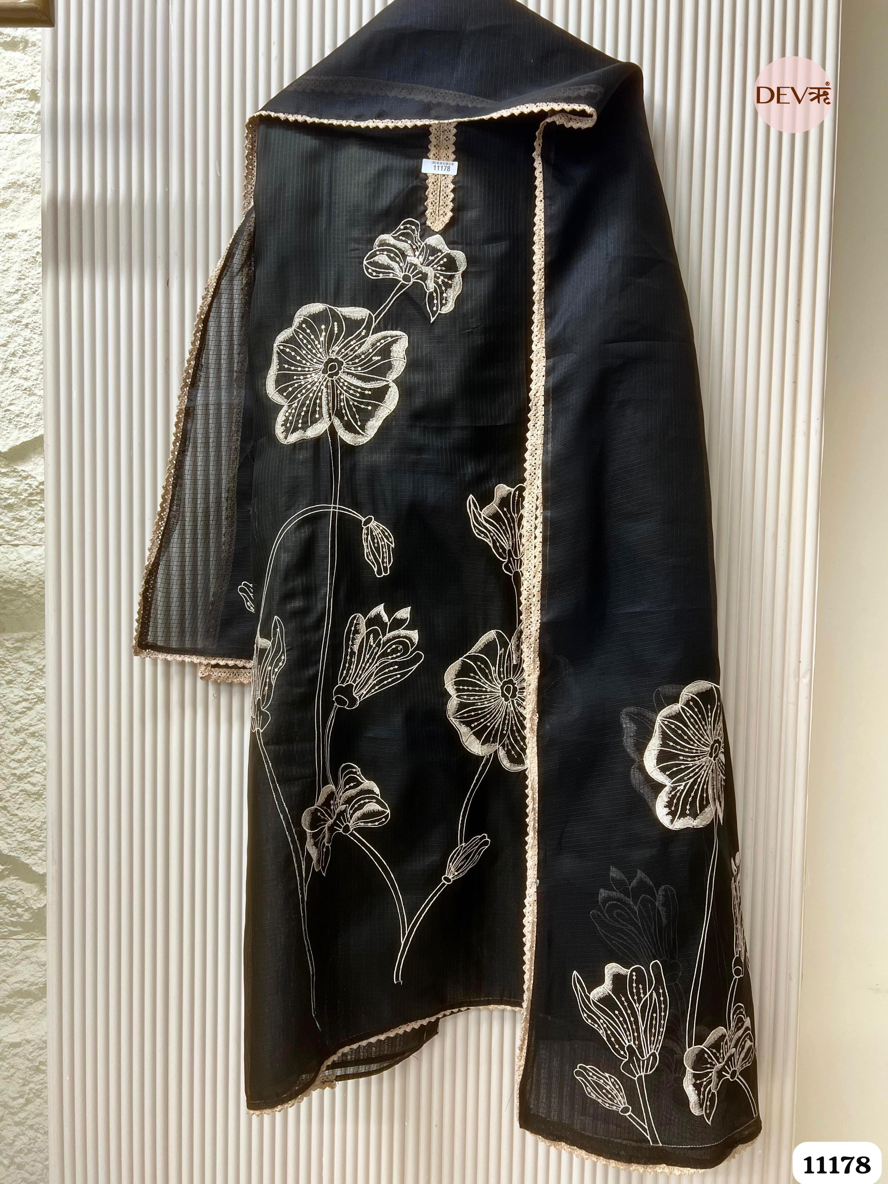 Black Kota Unstitched Embroidered -Set Of 3