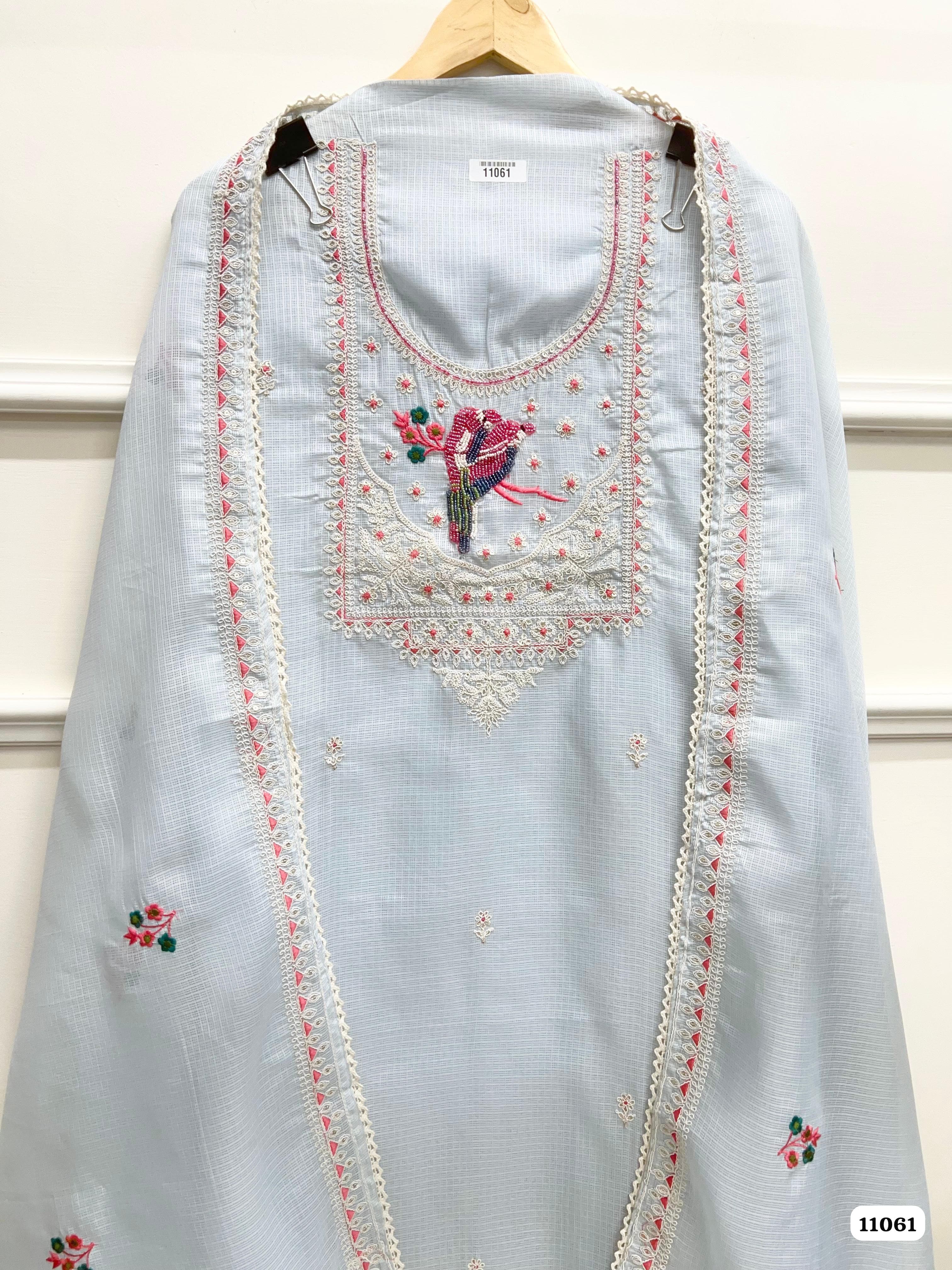 Blue Kota Unstitched Embroidered -Set Of 3