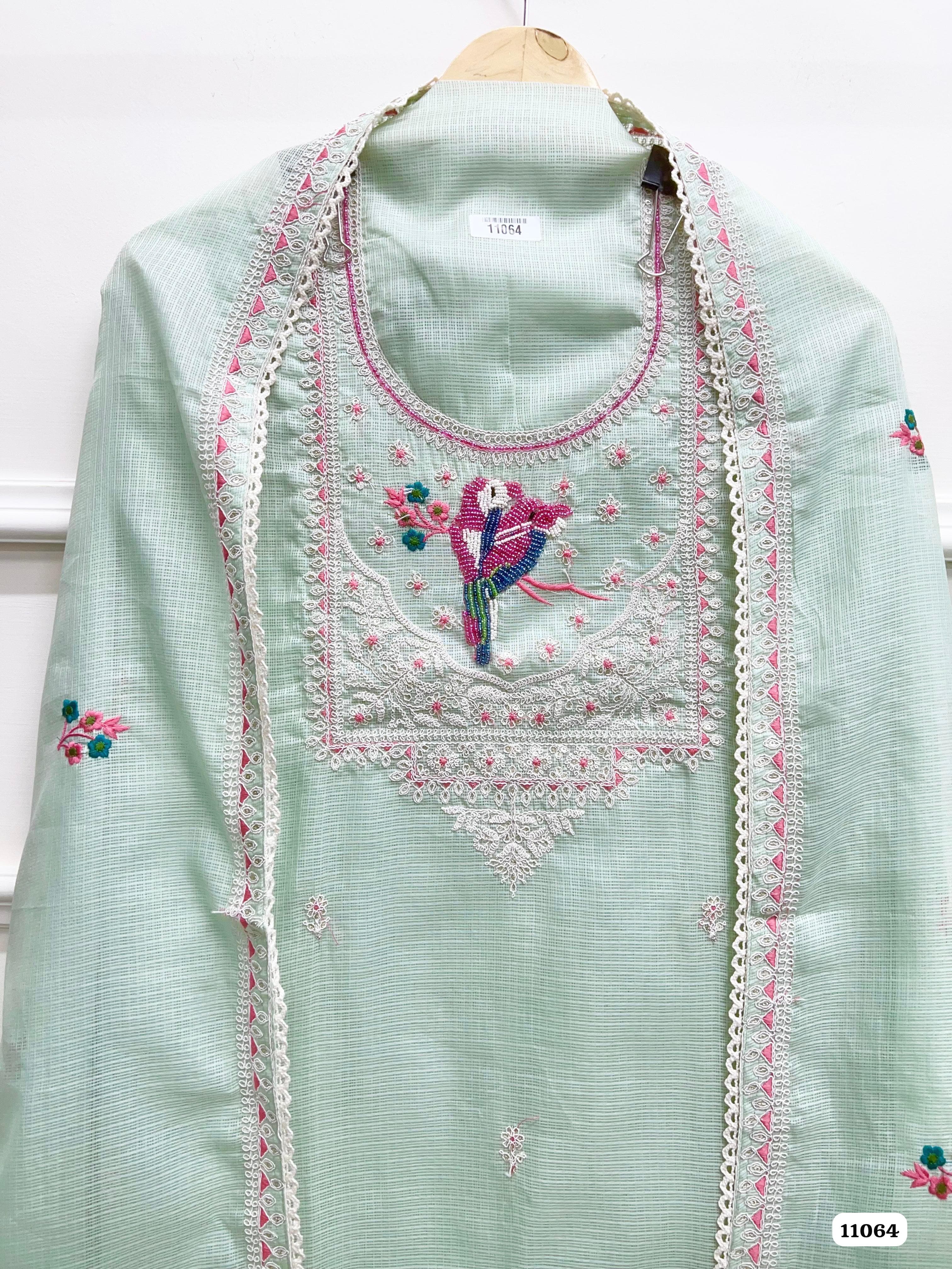 Green Kota Unstitched Embroidered -Set Of 3