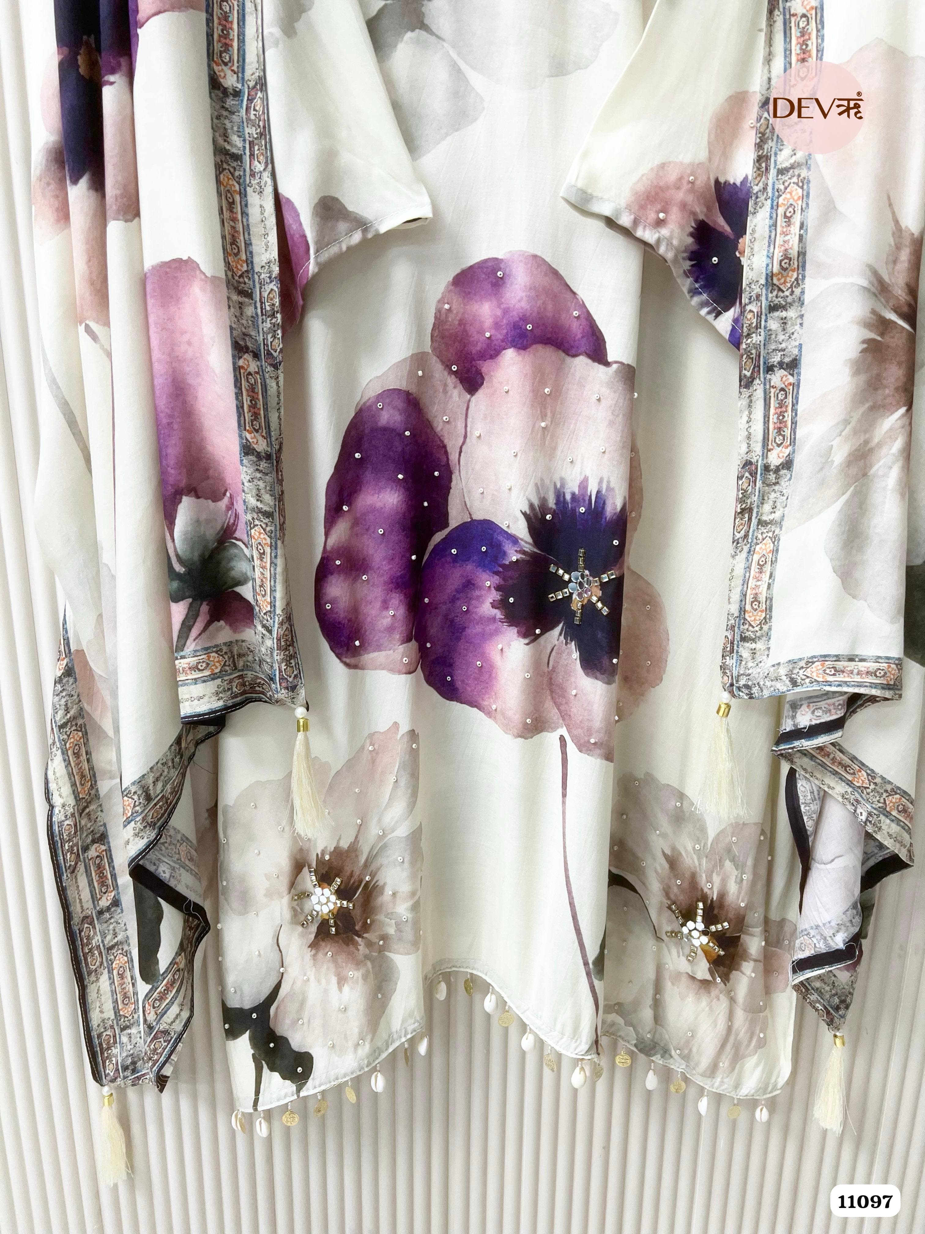 White Muslin Printed Semi Stitched Hand Embroidered -Set Of 3 {11097}