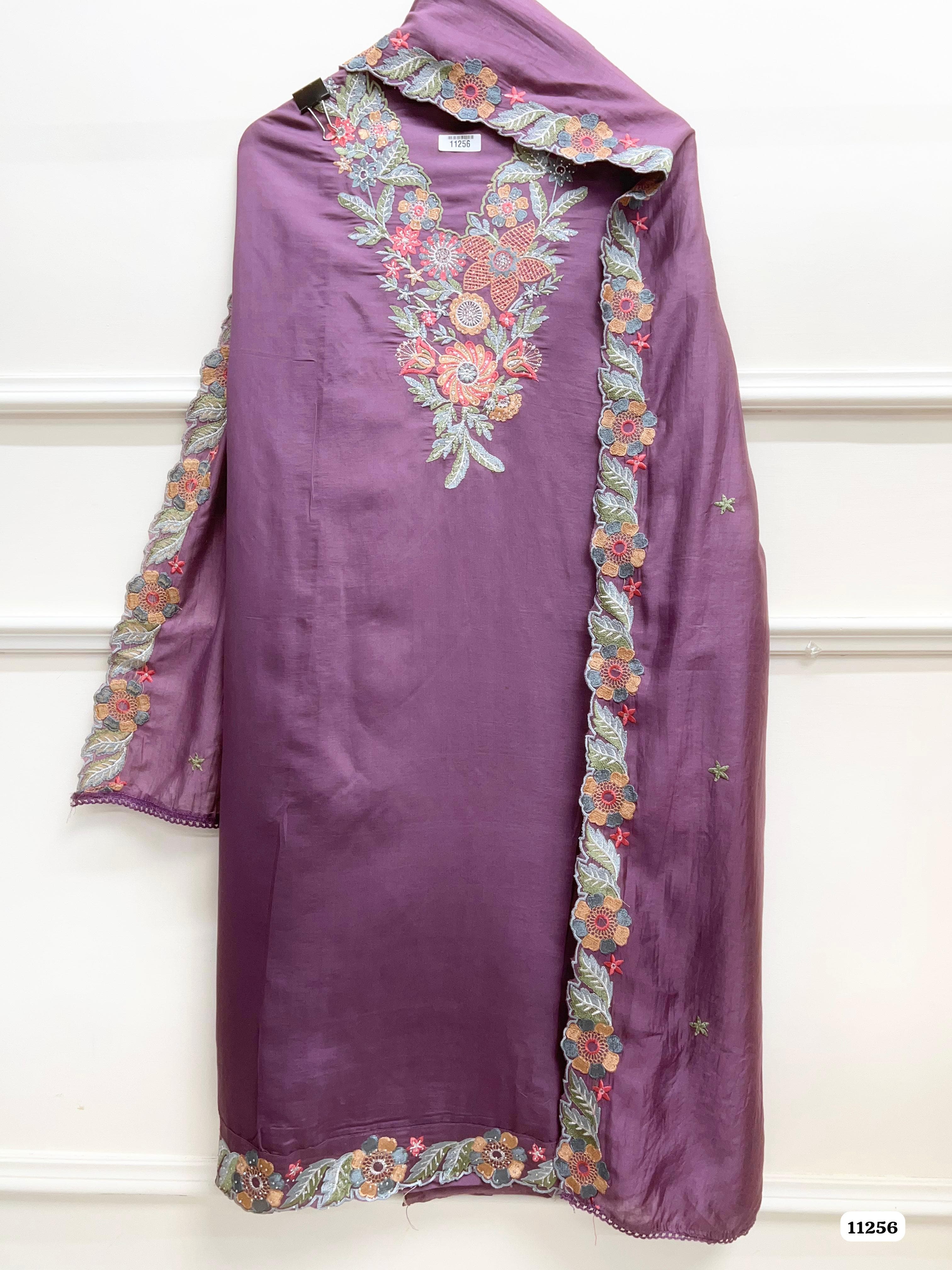 Purple Model Silk unstitched Embroidered-Set Of 3