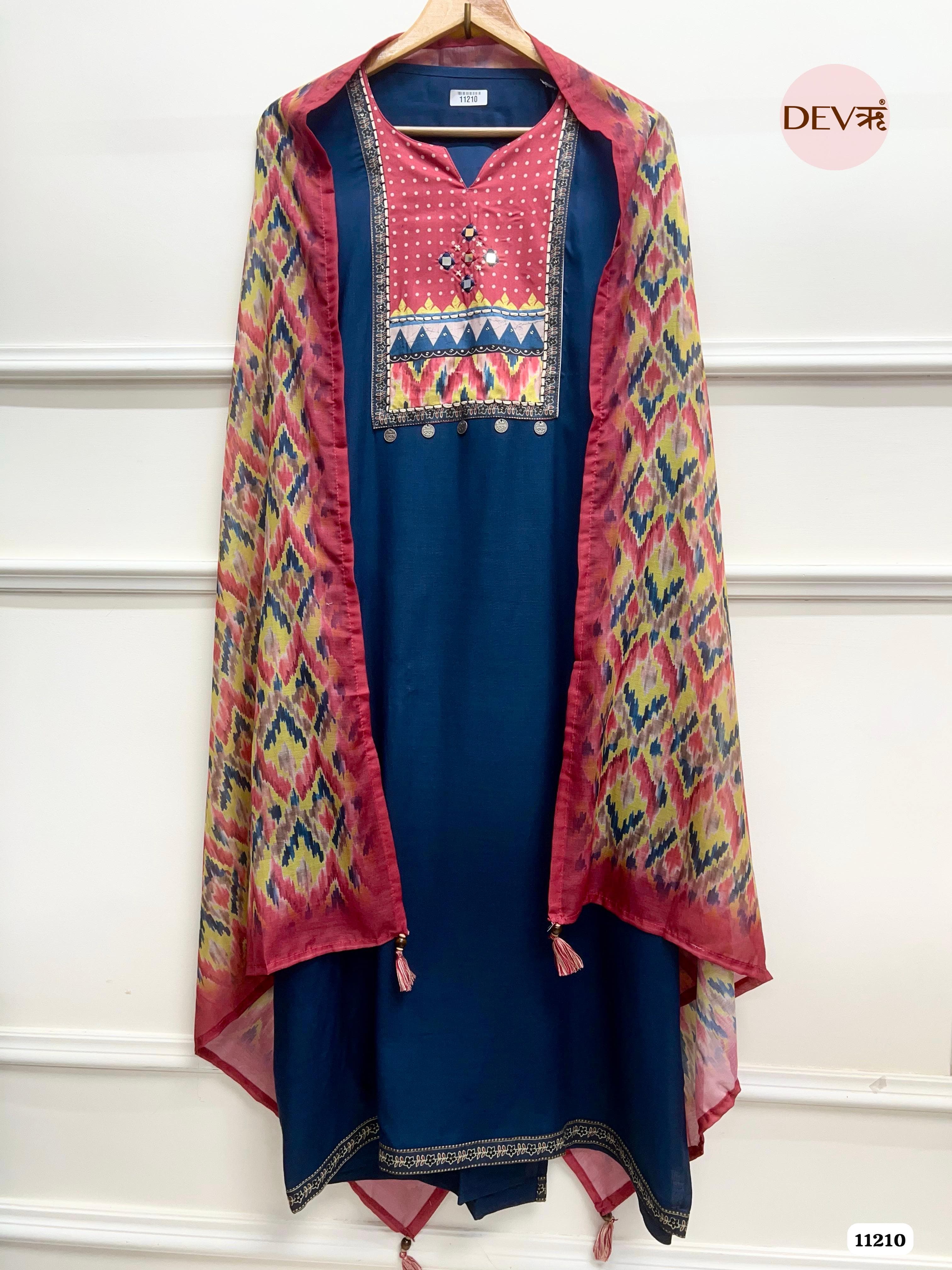 Blue Slub Cotton Unstitched Printed Yok -Set Of 3 {11210}