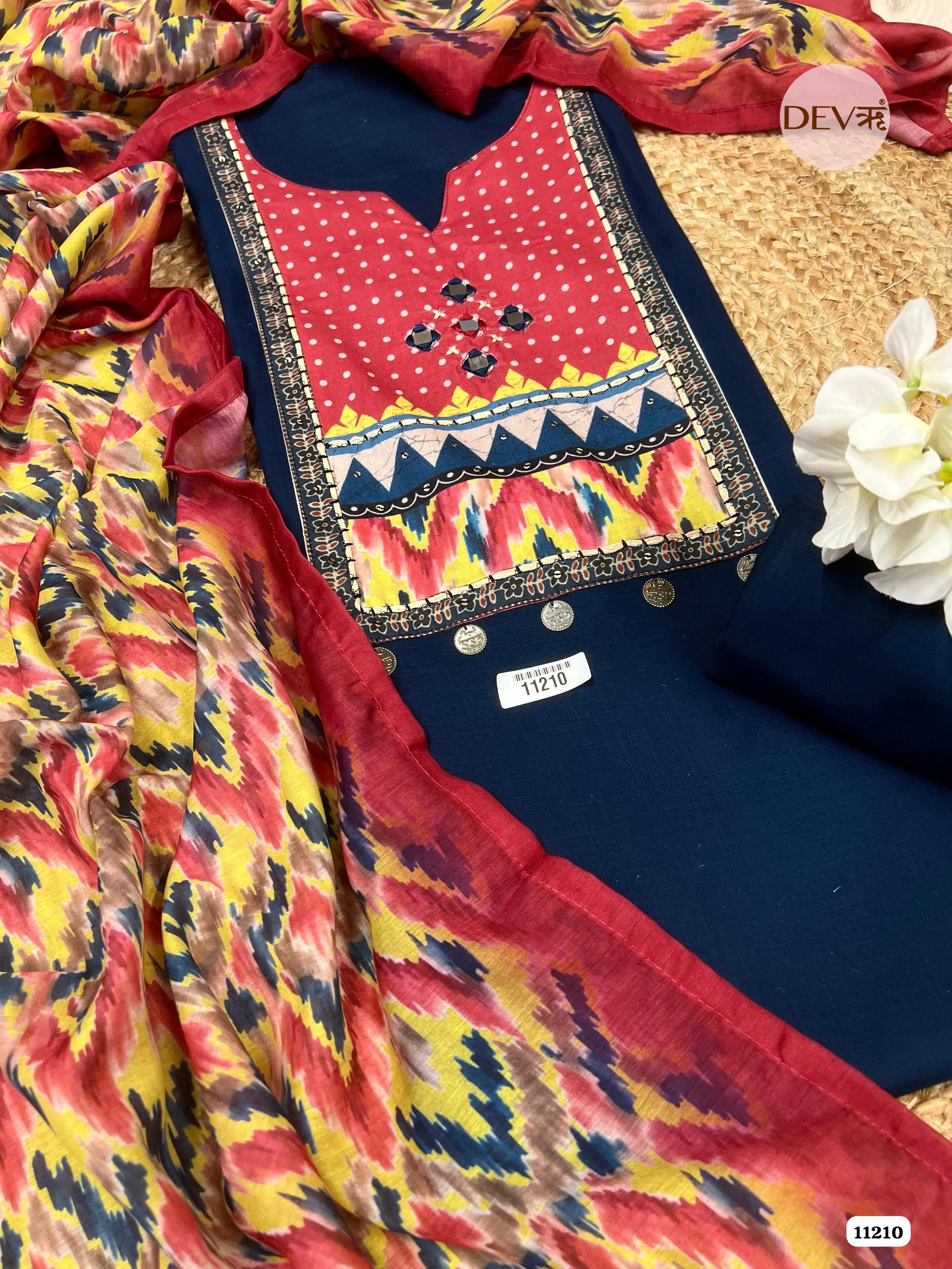 Blue Slub Cotton Unstitched Printed Yok -Set Of 3 {11210}