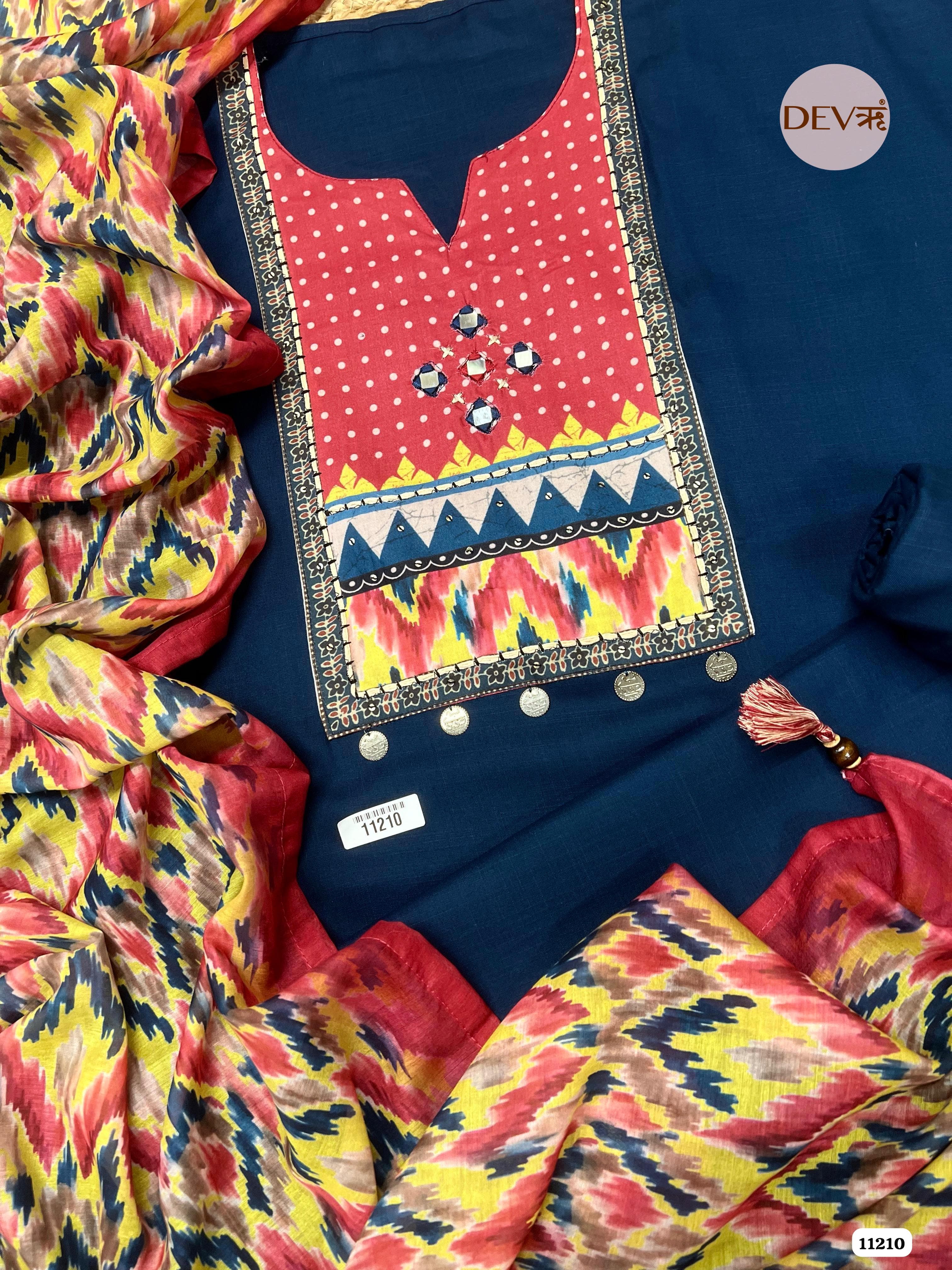 Blue Slub Cotton Unstitched Printed Yok -Set Of 3 {11210}