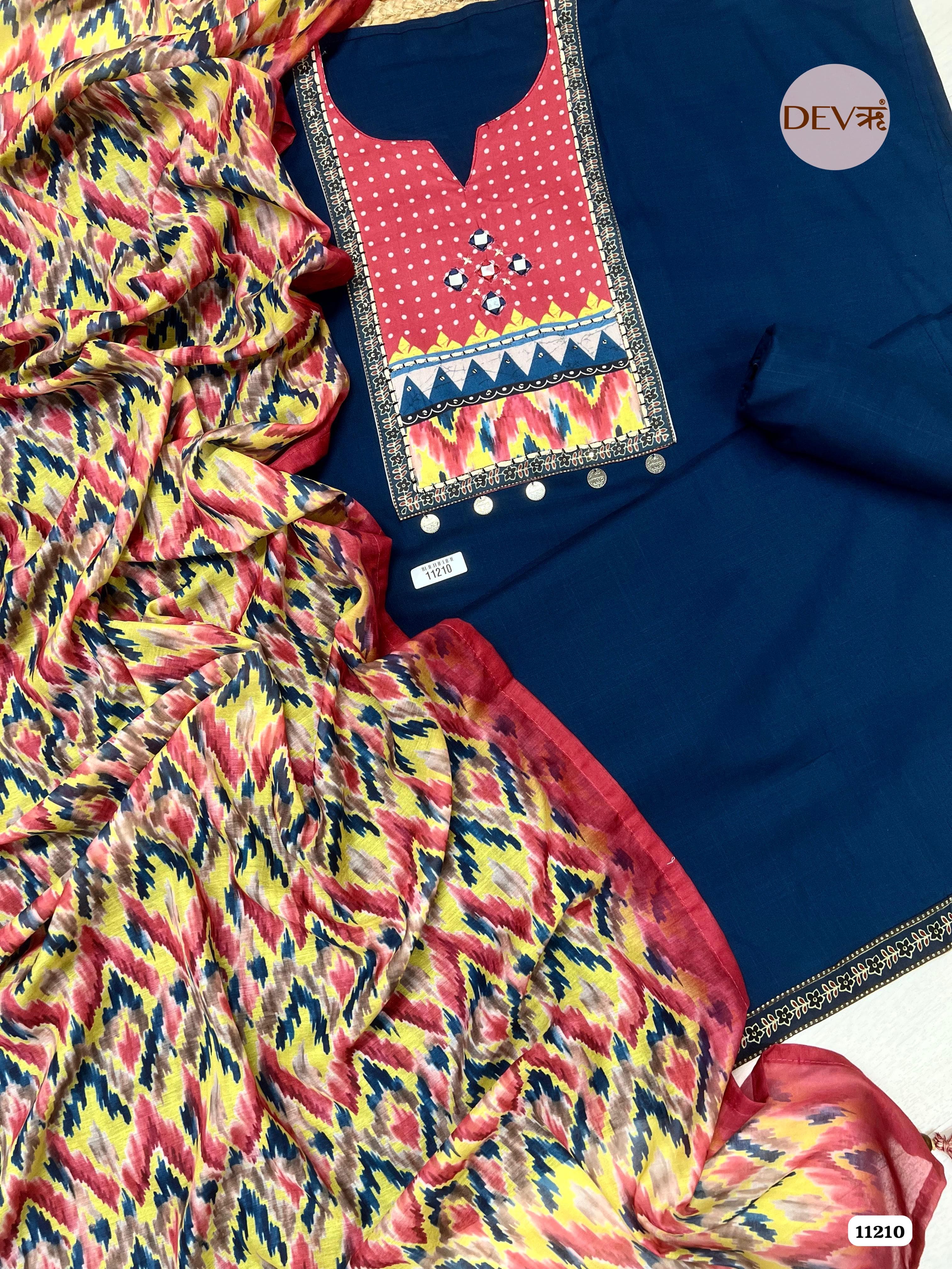 Blue Slub Cotton Unstitched Printed Yok -Set Of 3 {11210}