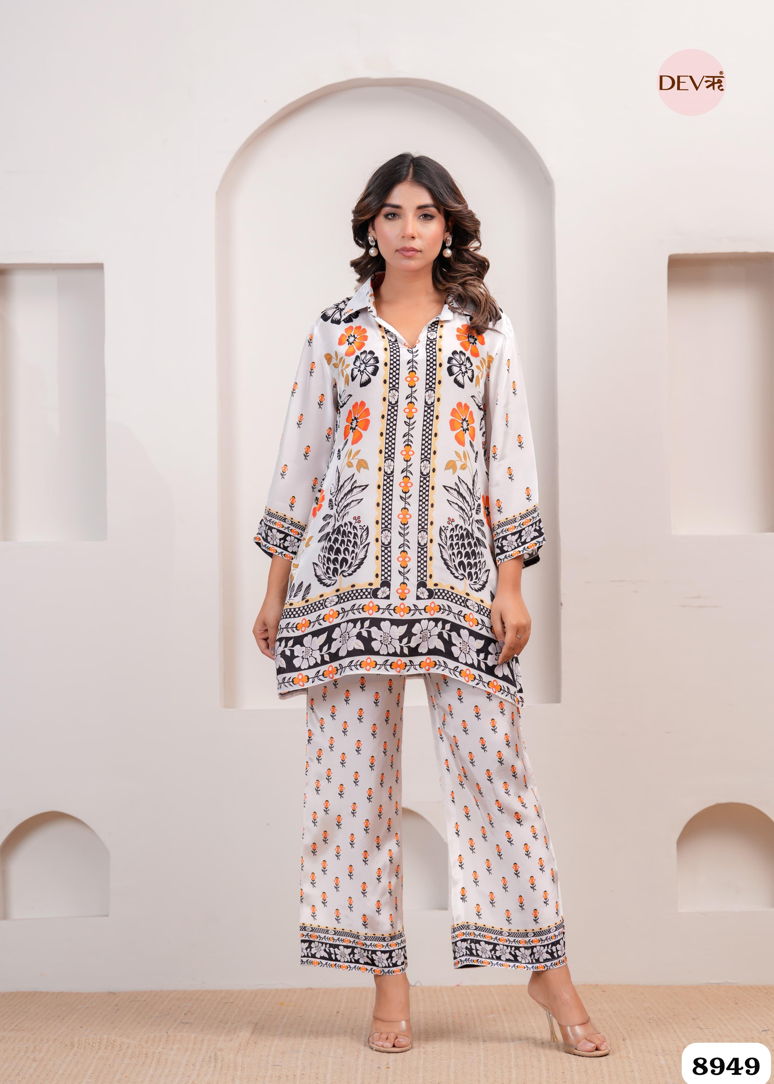 White Natural Crepe Printed Ready-Mades -Set Of 2 {8949}