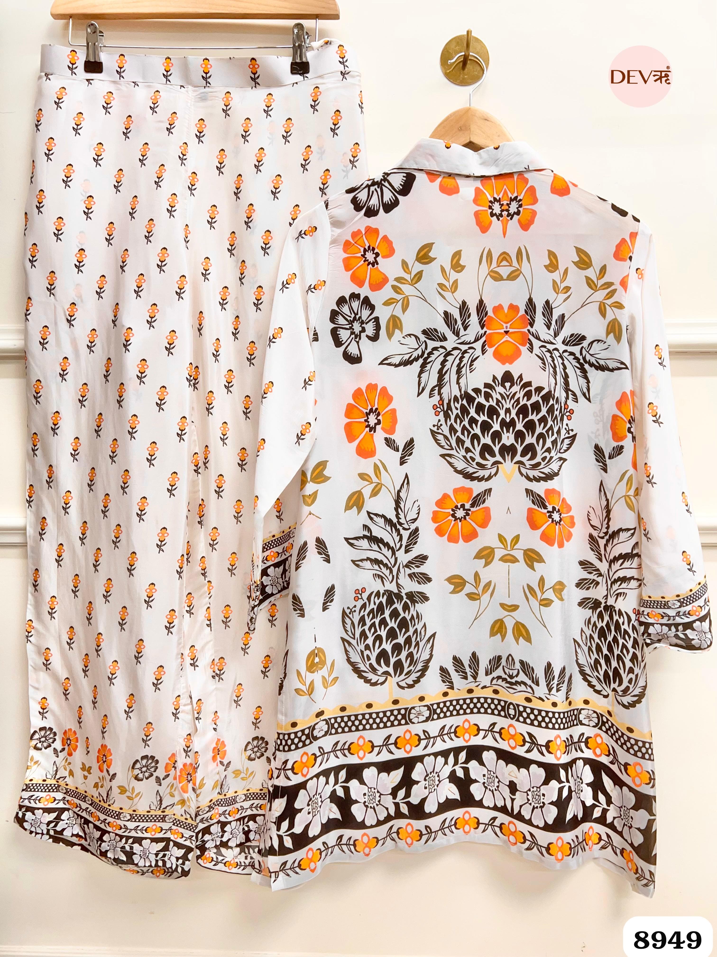 White Natural Crepe Printed Ready-Mades -Set Of 2 {8949}