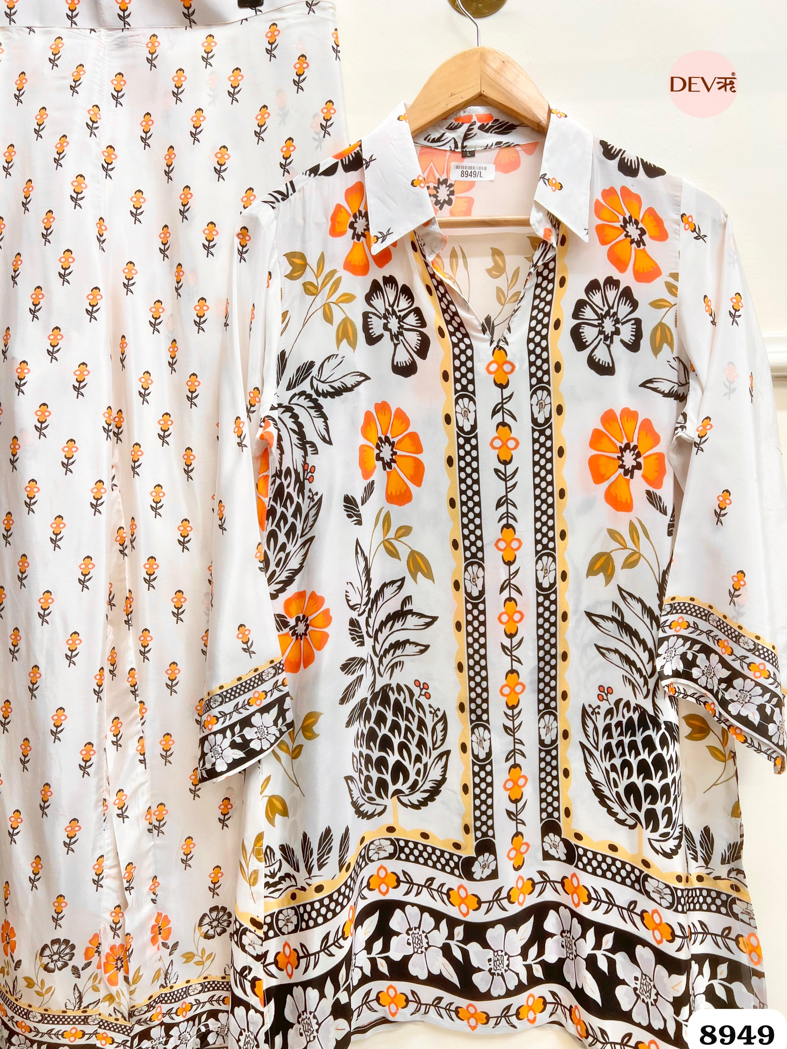 White Natural Crepe Printed Ready-Mades -Set Of 2 {8949}