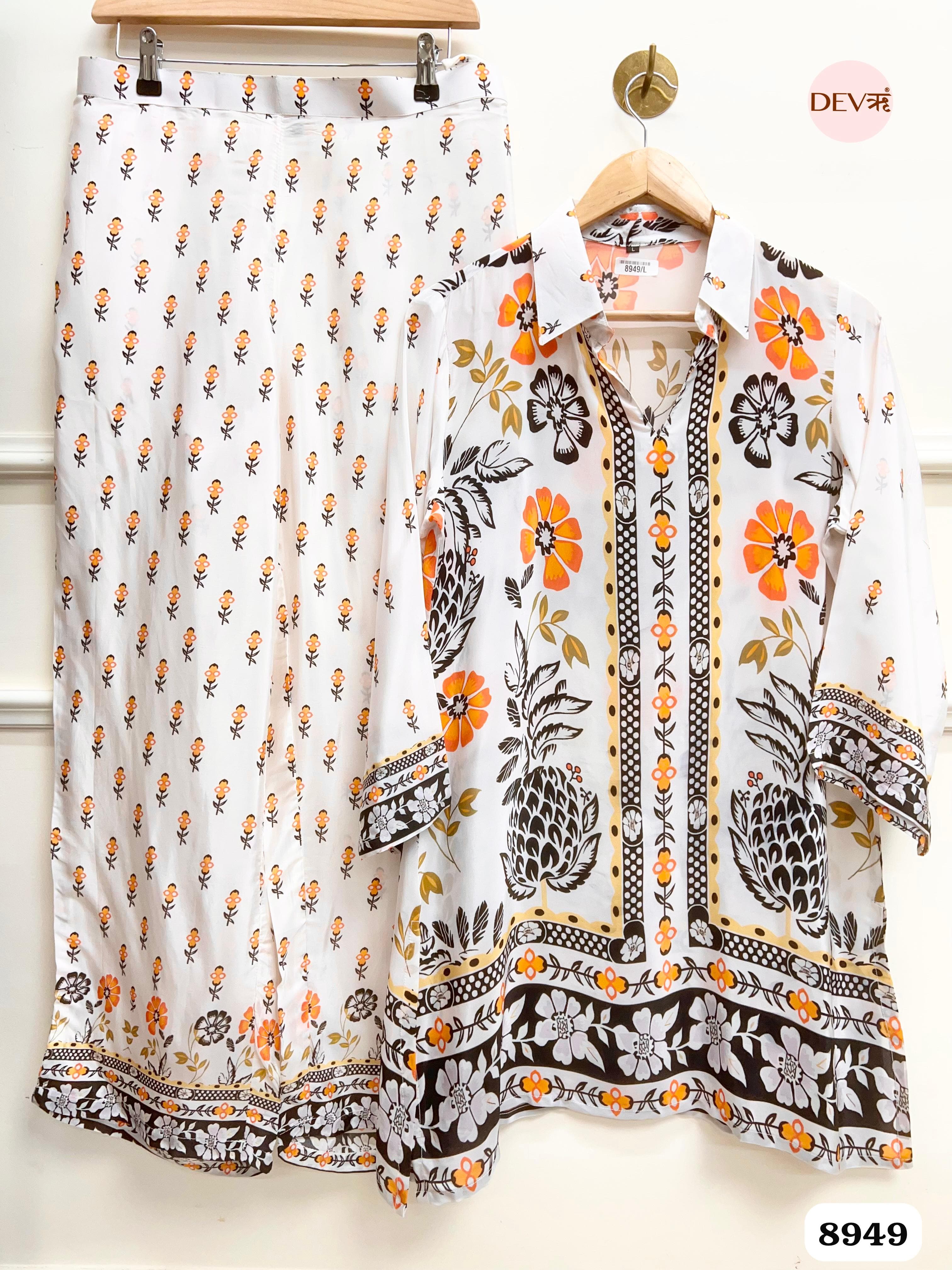 White Natural Crepe Printed Ready-Mades -Set Of 2 {8949}