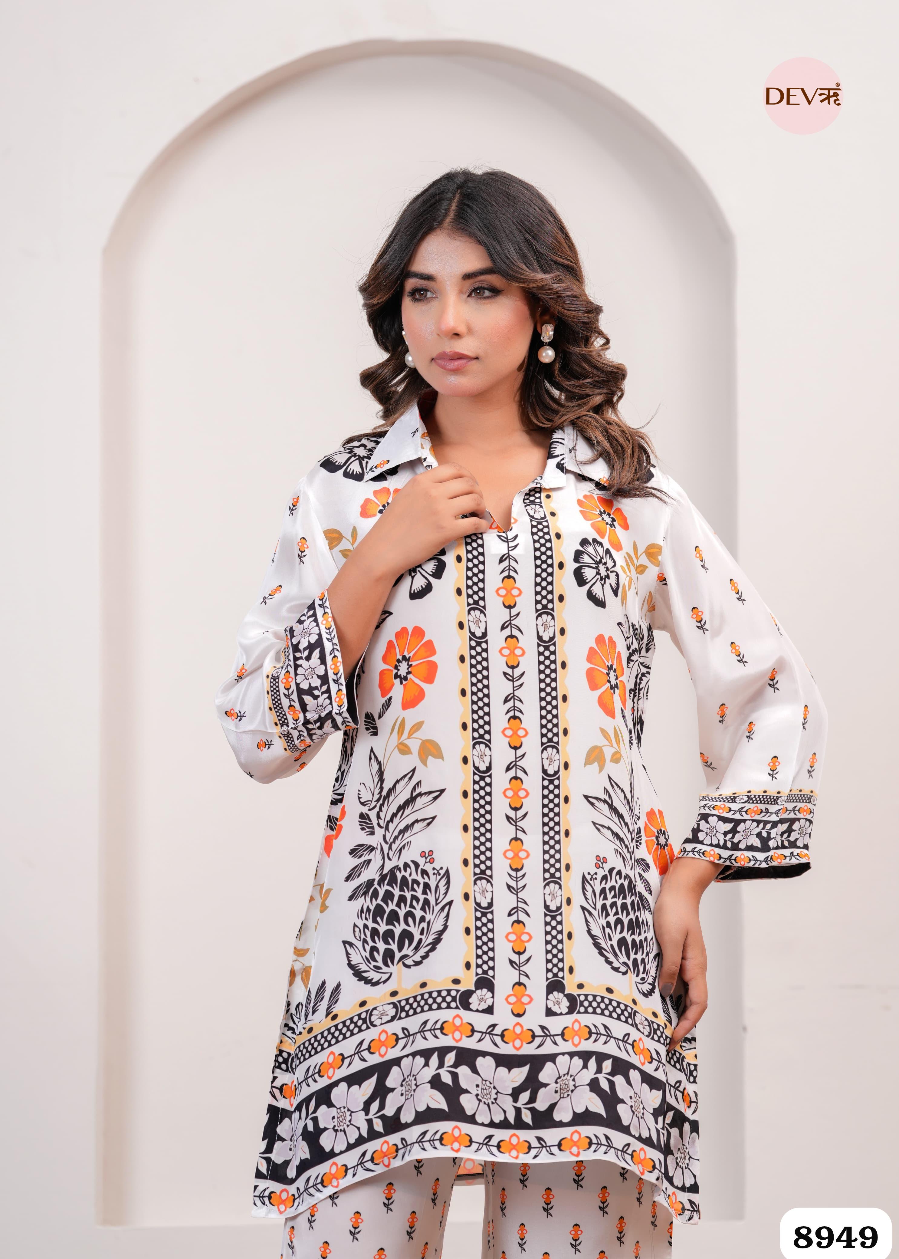 White Natural Crepe Printed Ready-Mades -Set Of 2 {8949}