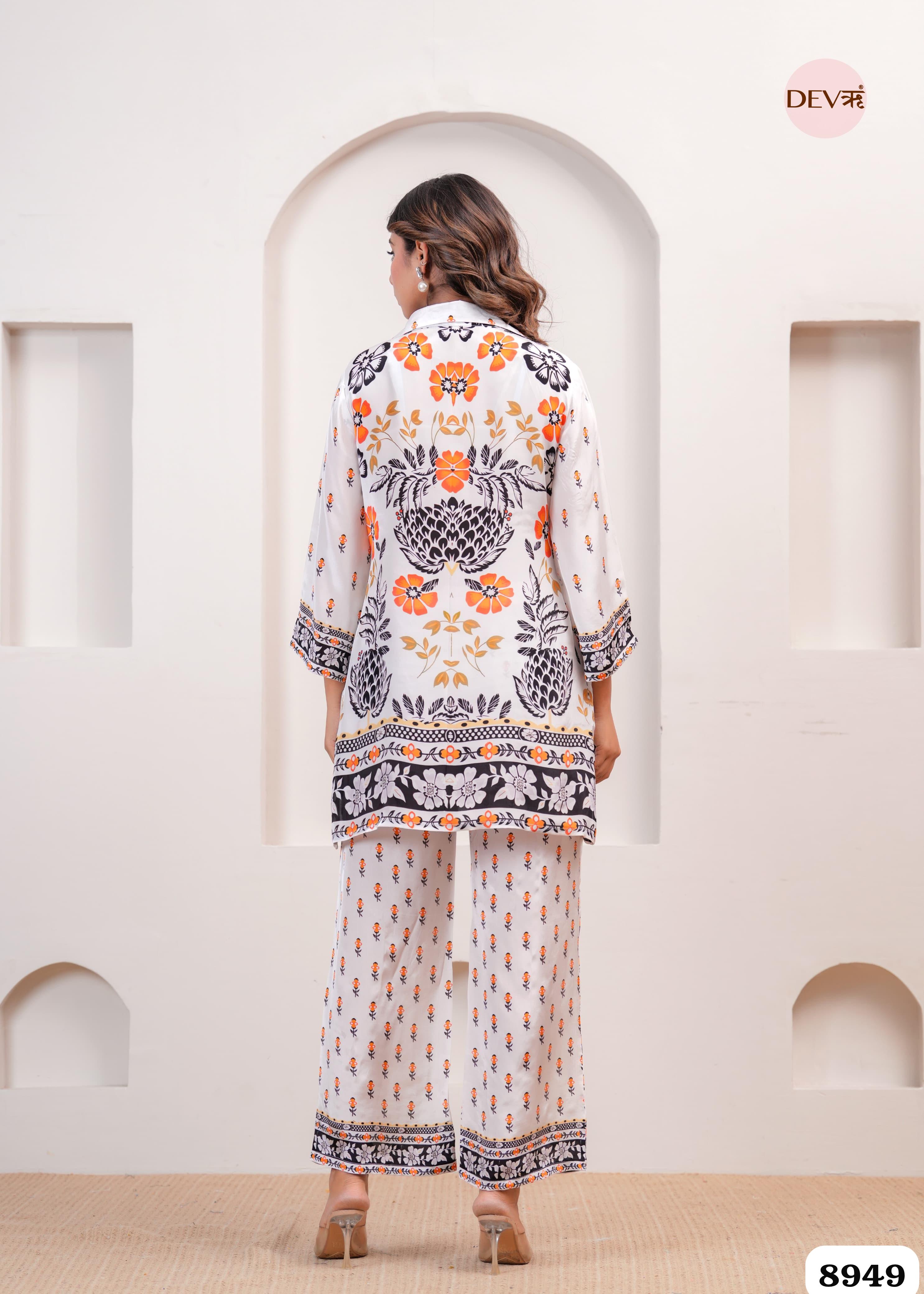 White Natural Crepe Printed Ready-Mades -Set Of 2 {8949}