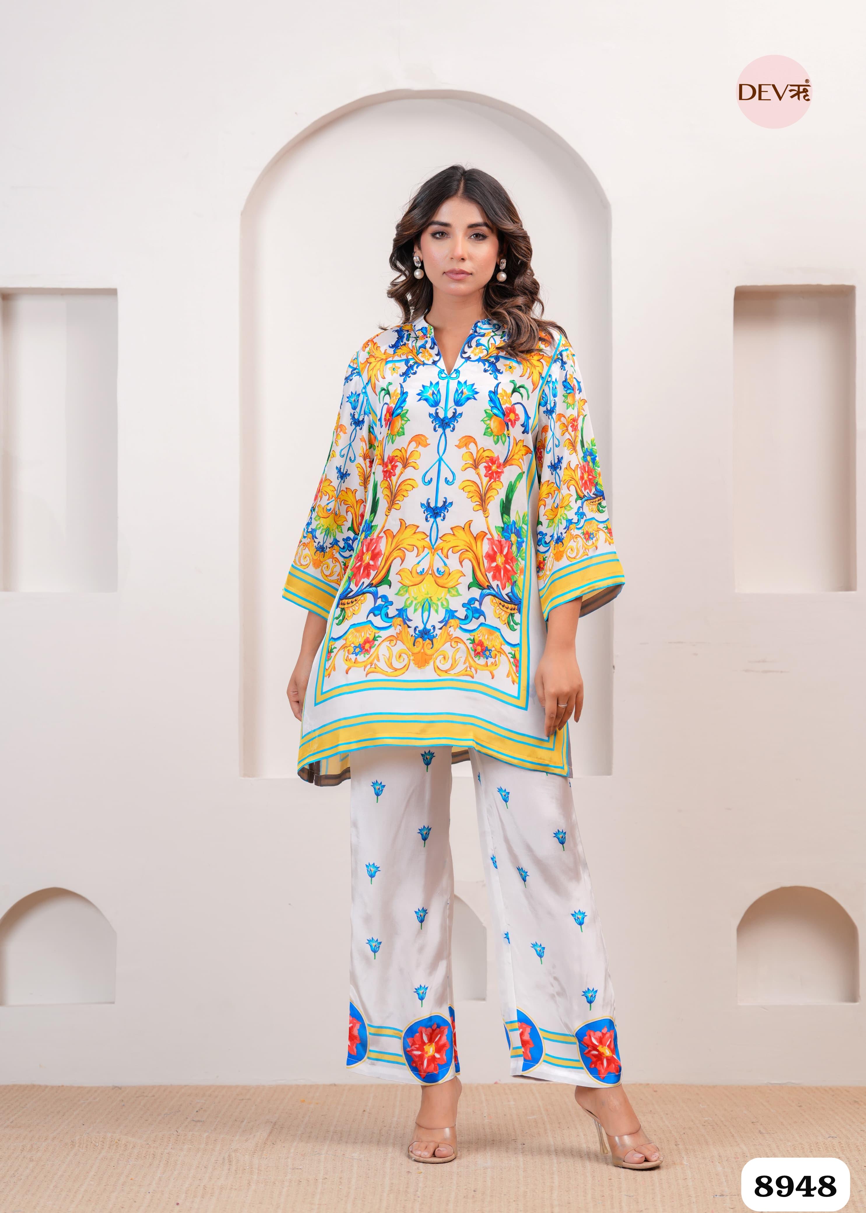 White Natural Crepe Printed Ready-Mades -Set Of 2 {8948}