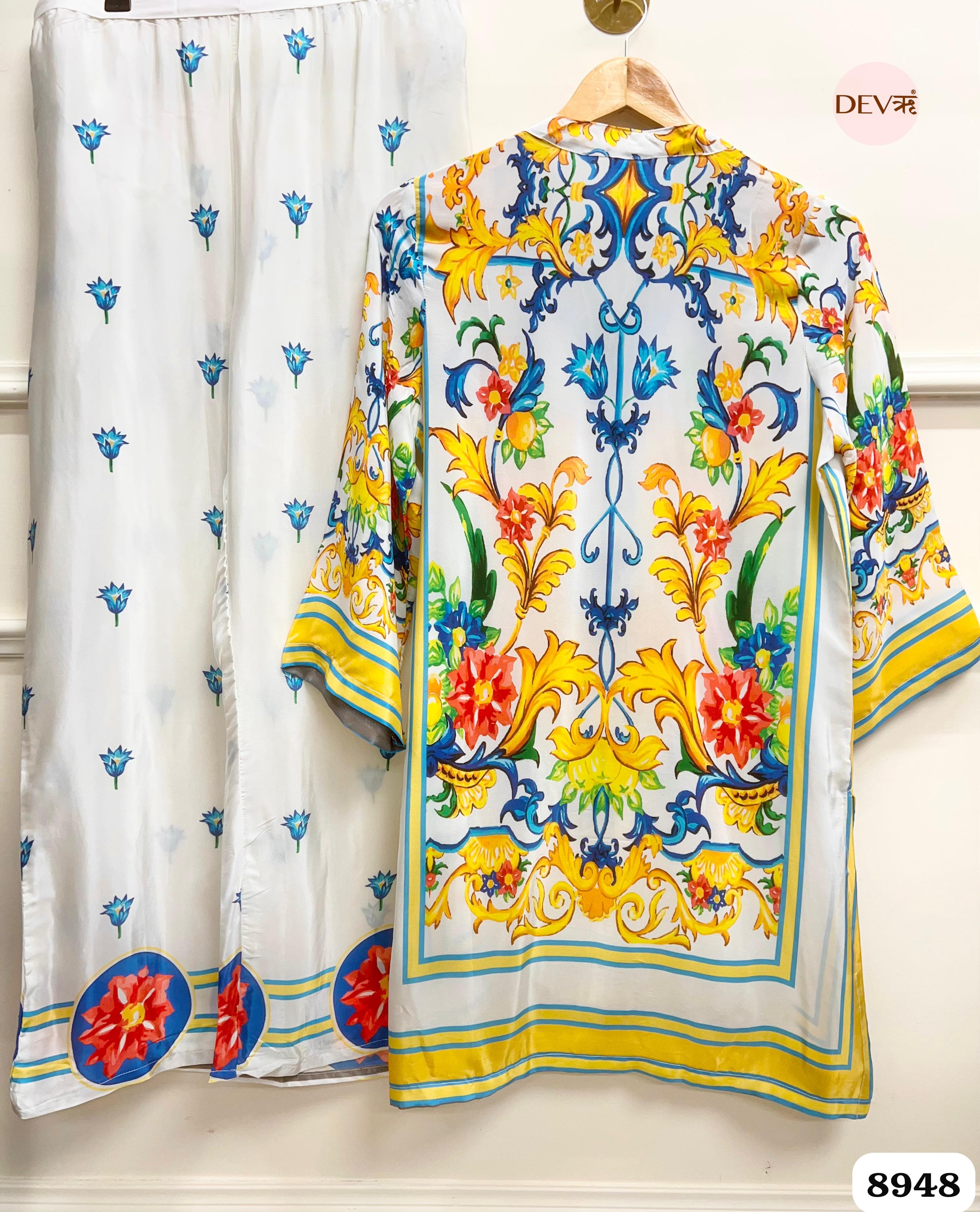 White Natural Crepe Printed Ready-Mades -Set Of 2 {8948}