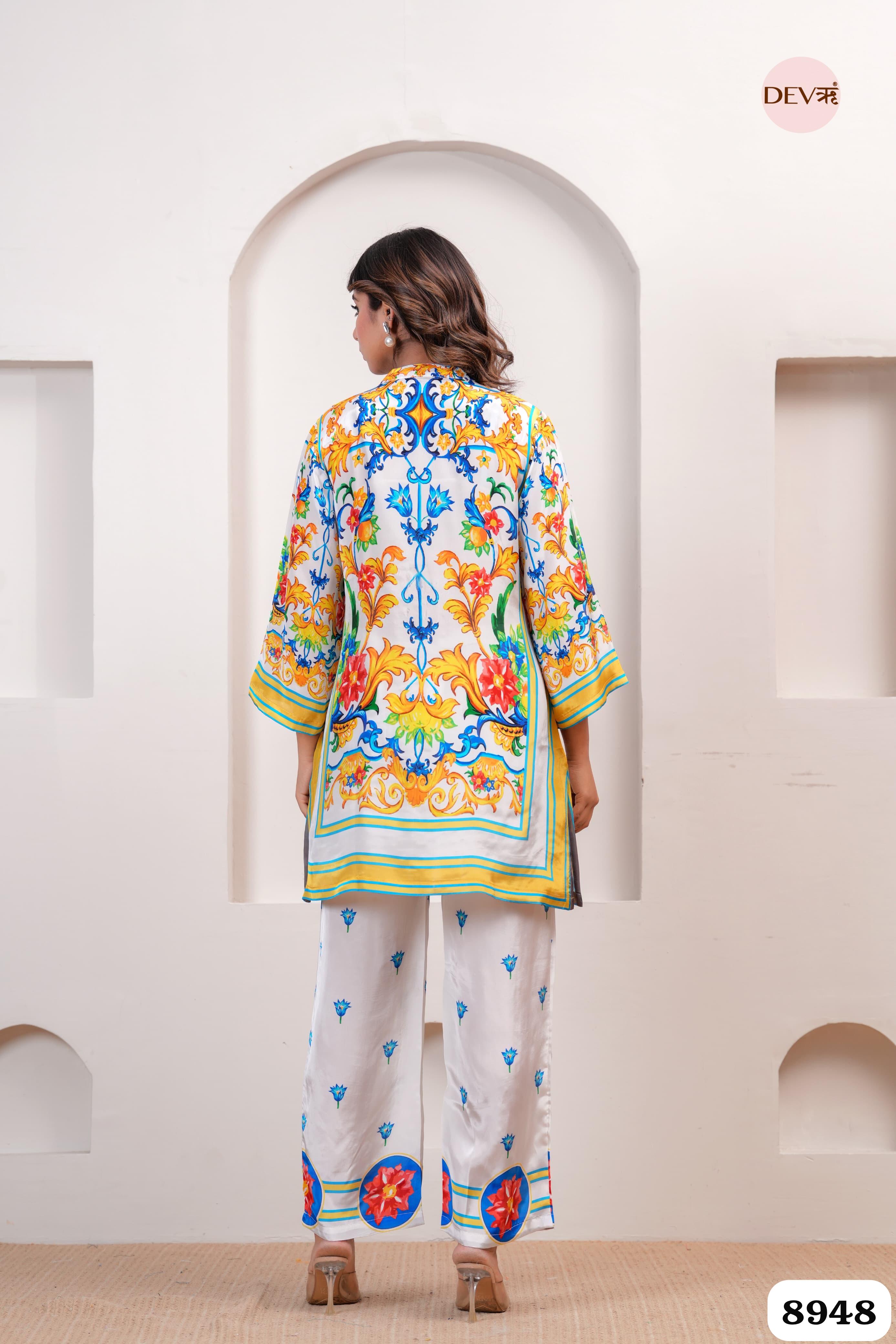 White Natural Crepe Printed Ready-Mades -Set Of 2 {8948}