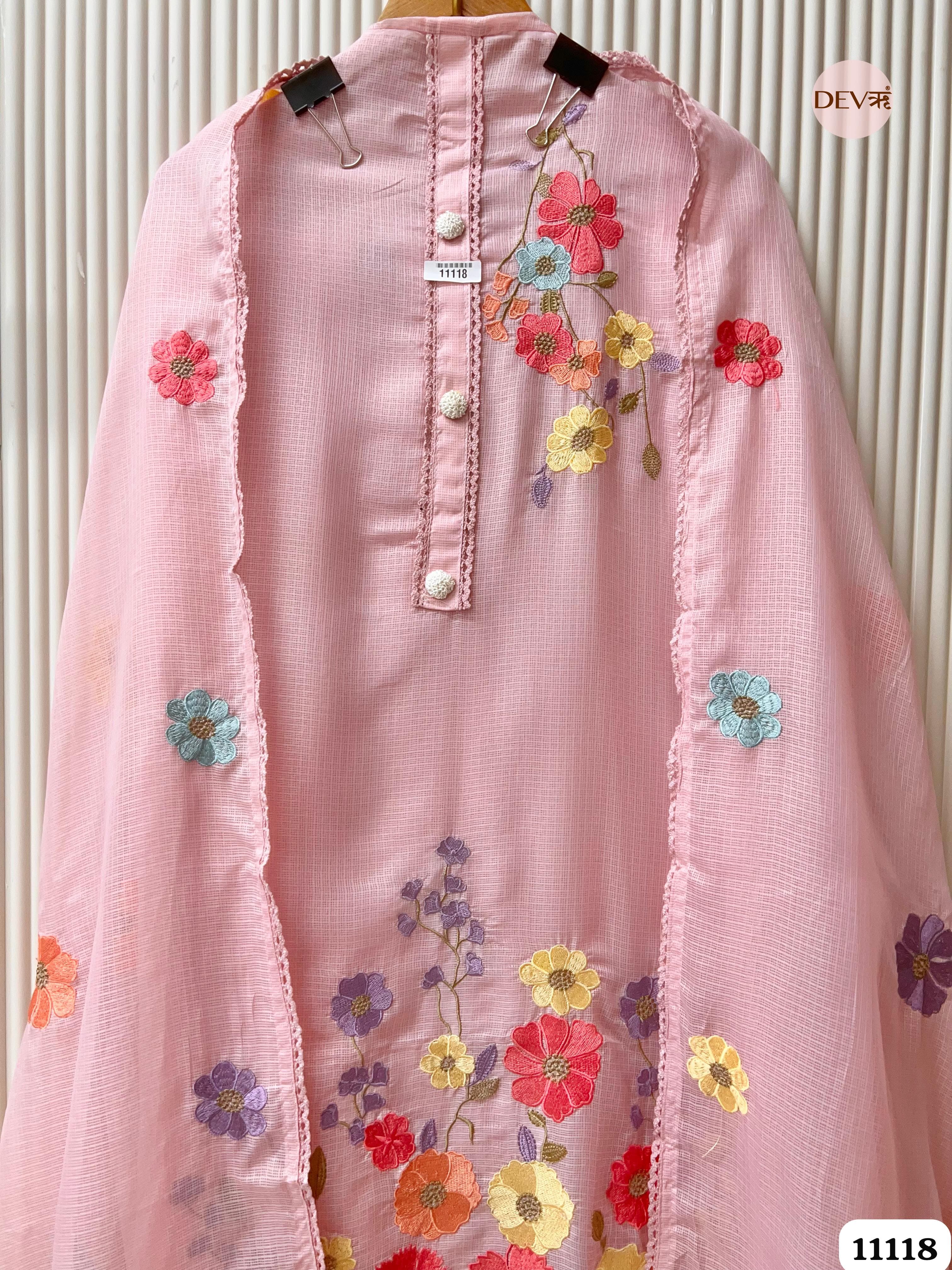 Pink Kota unstitched embroidered -Set Of 3