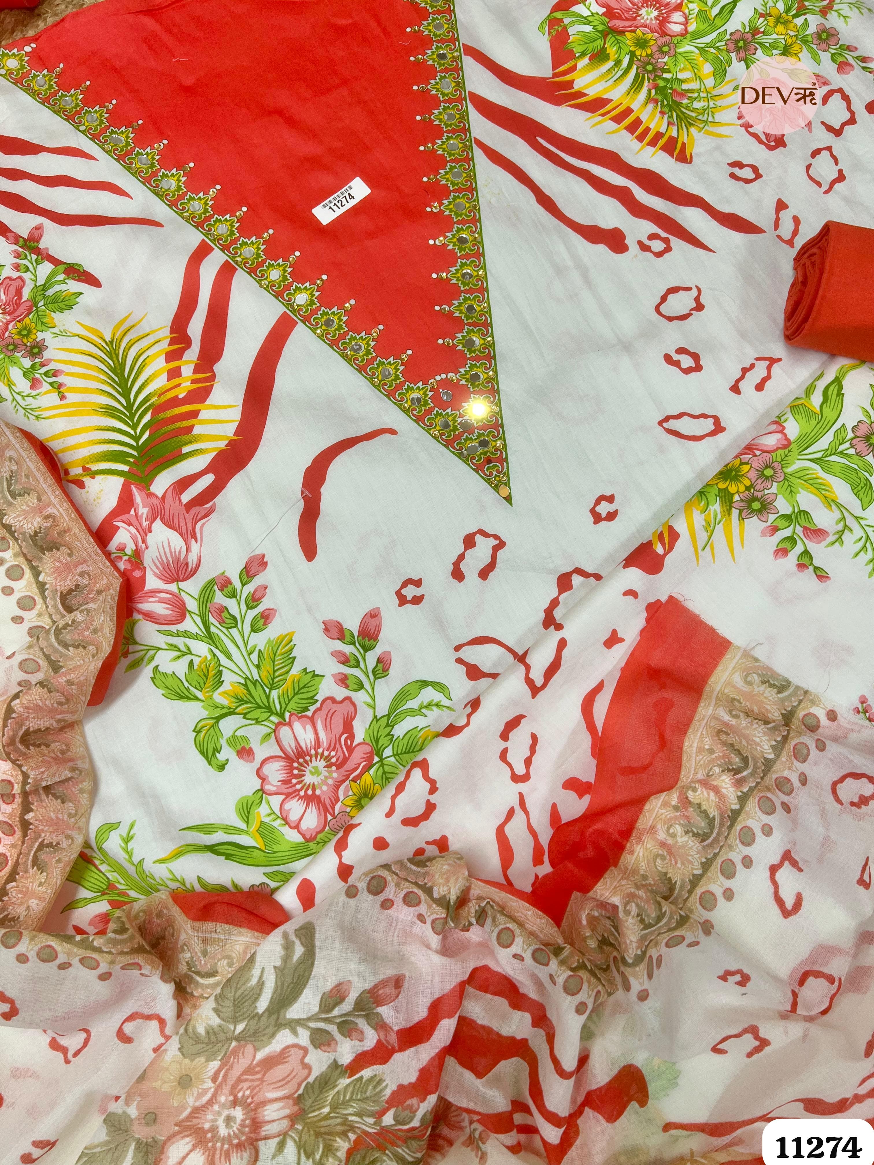 White Cotton Printed Hand Embroidered -Set Of 3 {11274}