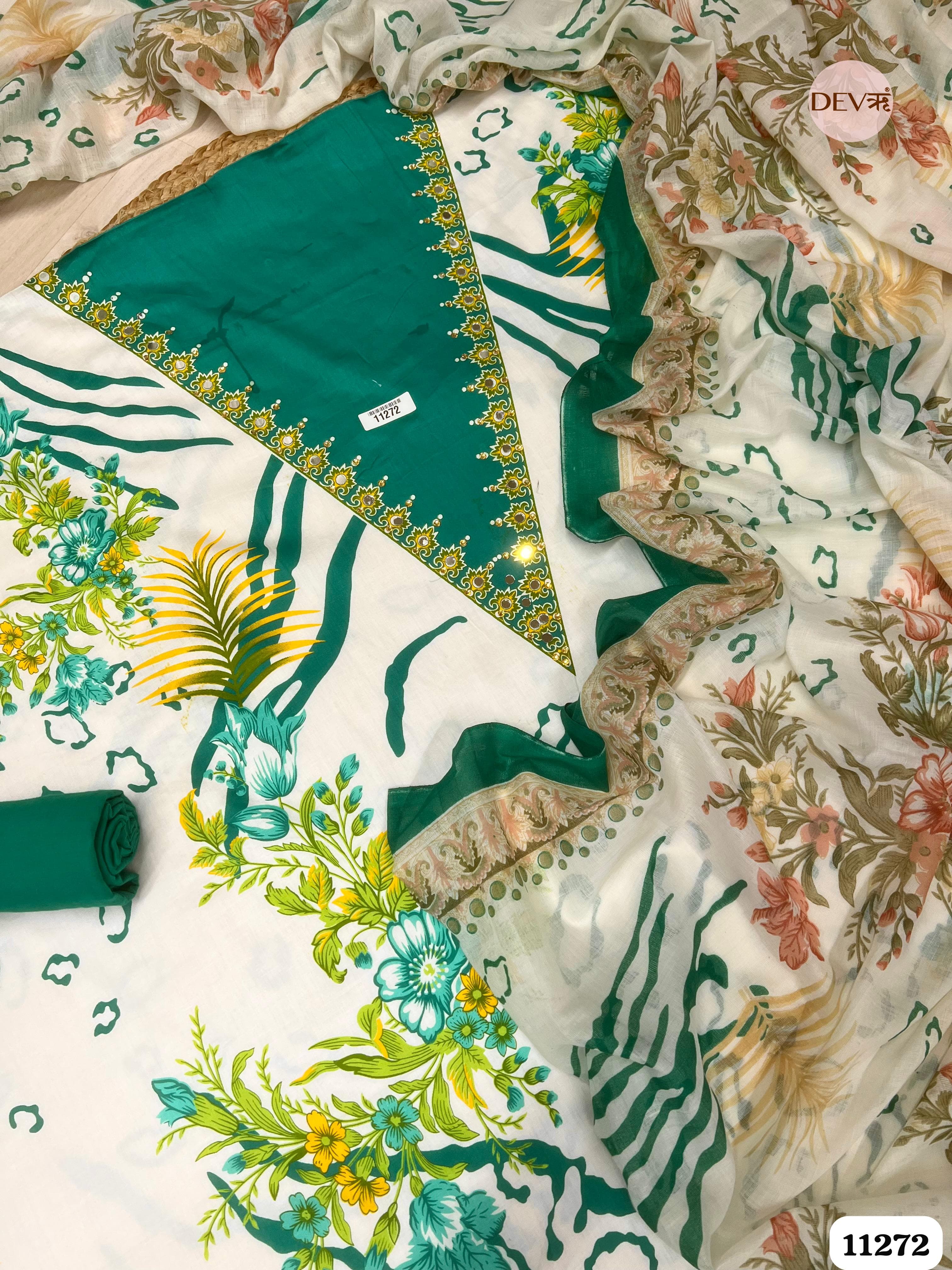 White Cotton Printed Hand Embroidered -Set Of 3 {11272}