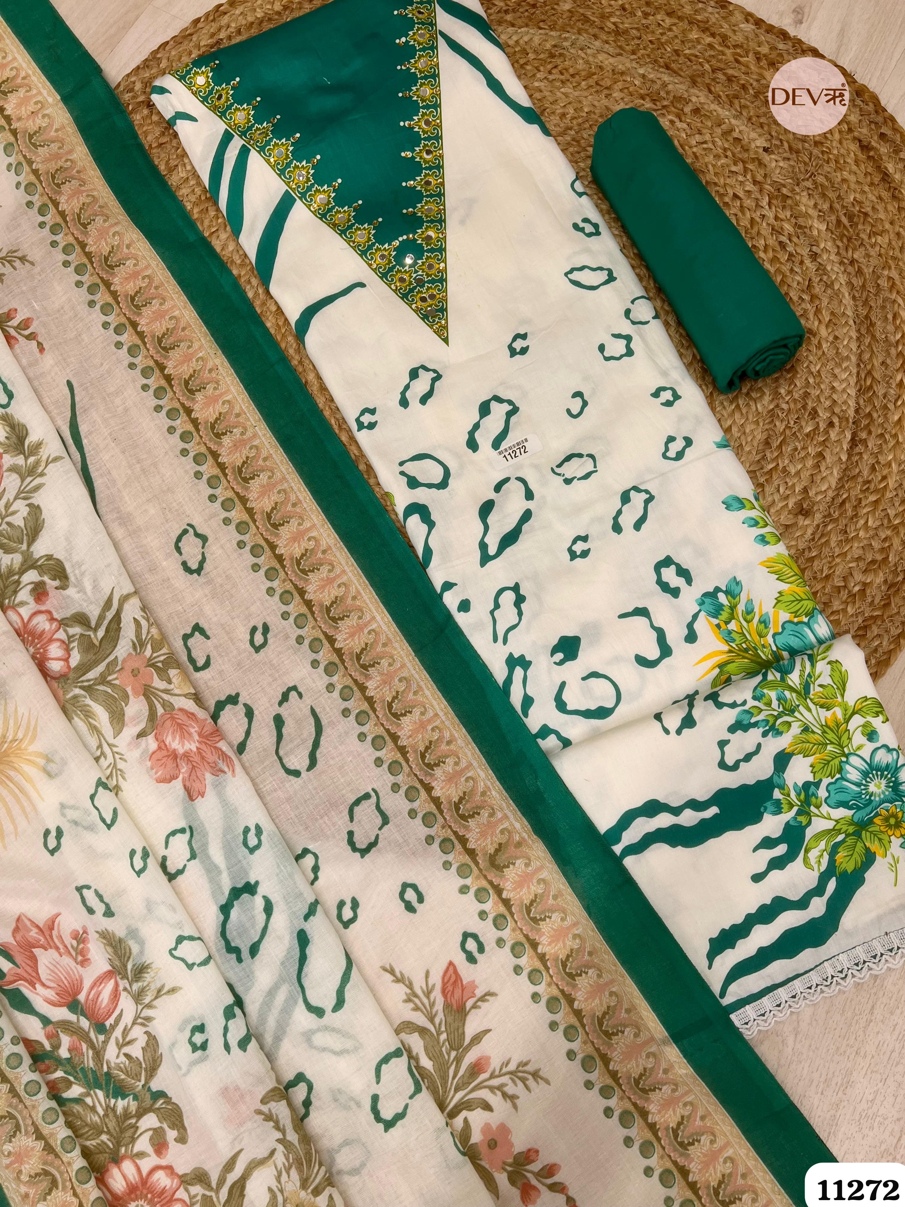 White Cotton Printed Hand Embroidered -Set Of 3 {11272}