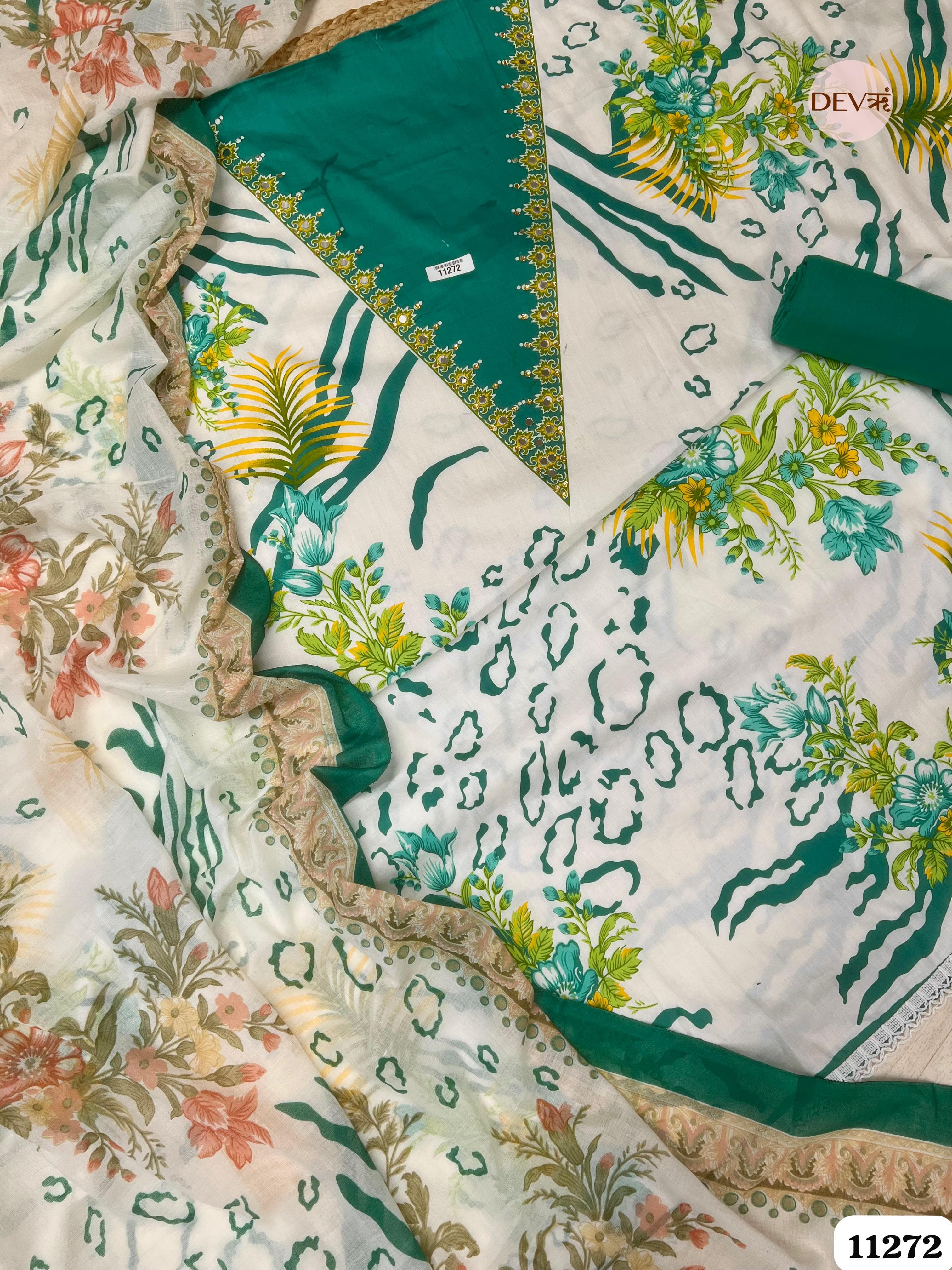 White Cotton Printed Hand Embroidered -Set Of 3 {11272}