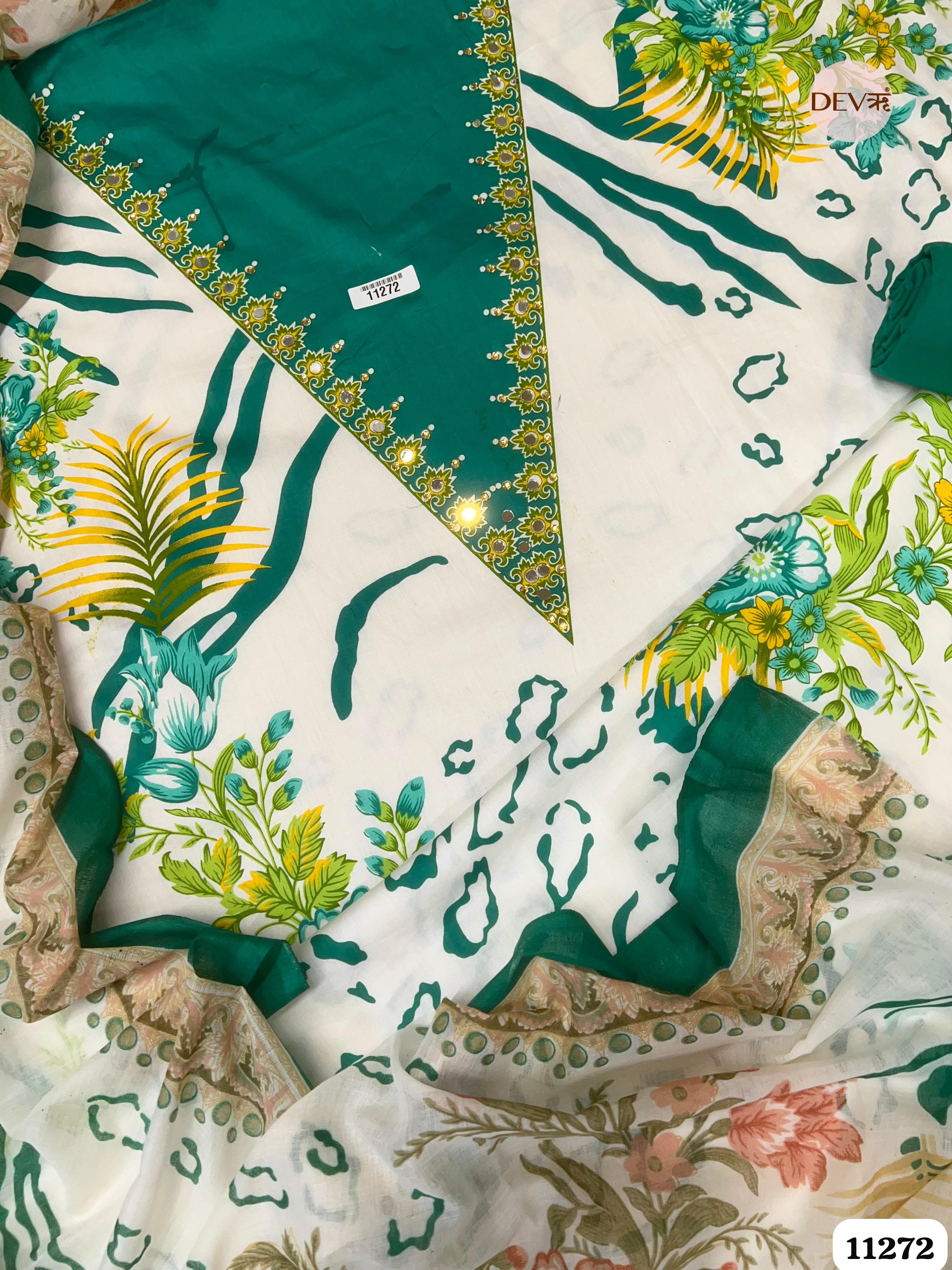 White Cotton Printed Hand Embroidered -Set Of 3 {11272}