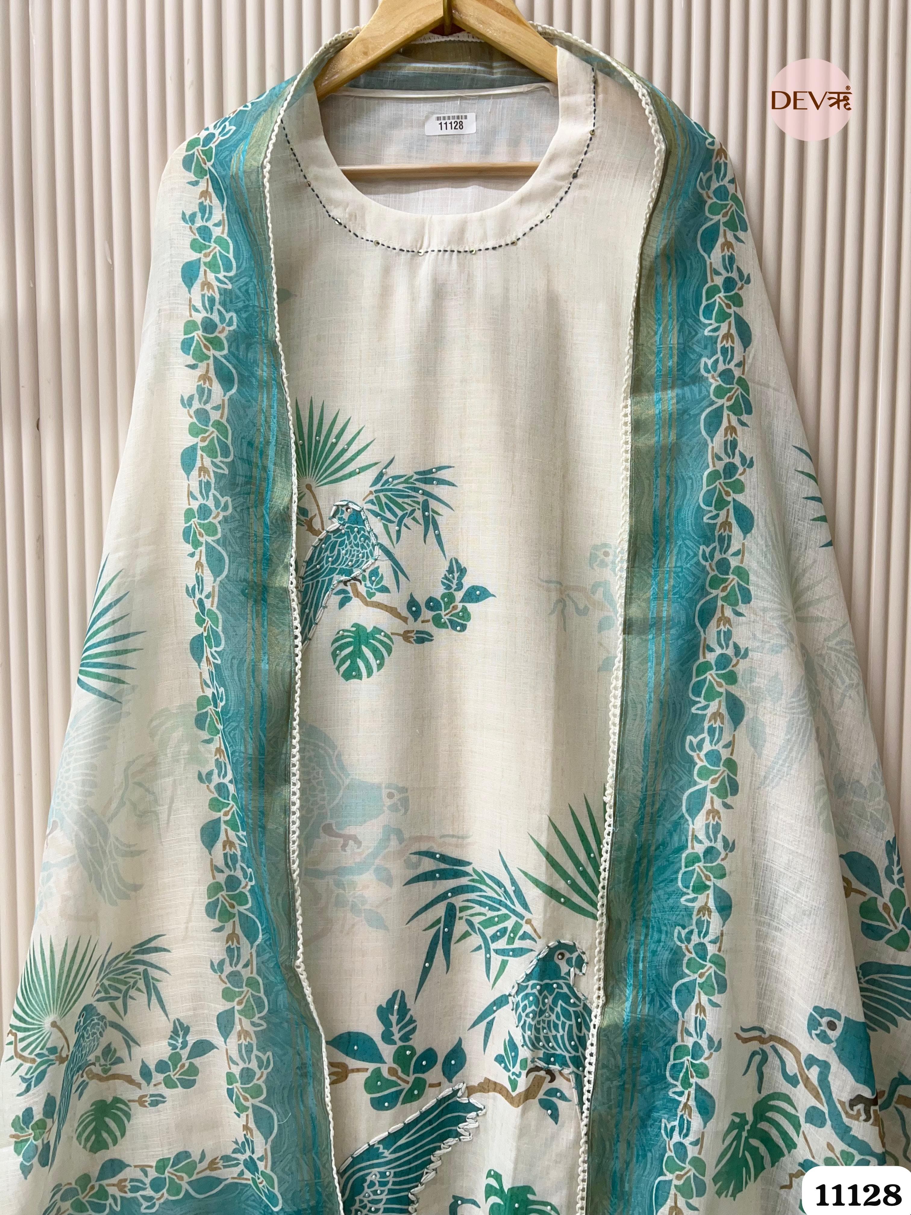 White Linen Unstitched Printed Hand Embroidered -Set Of 3