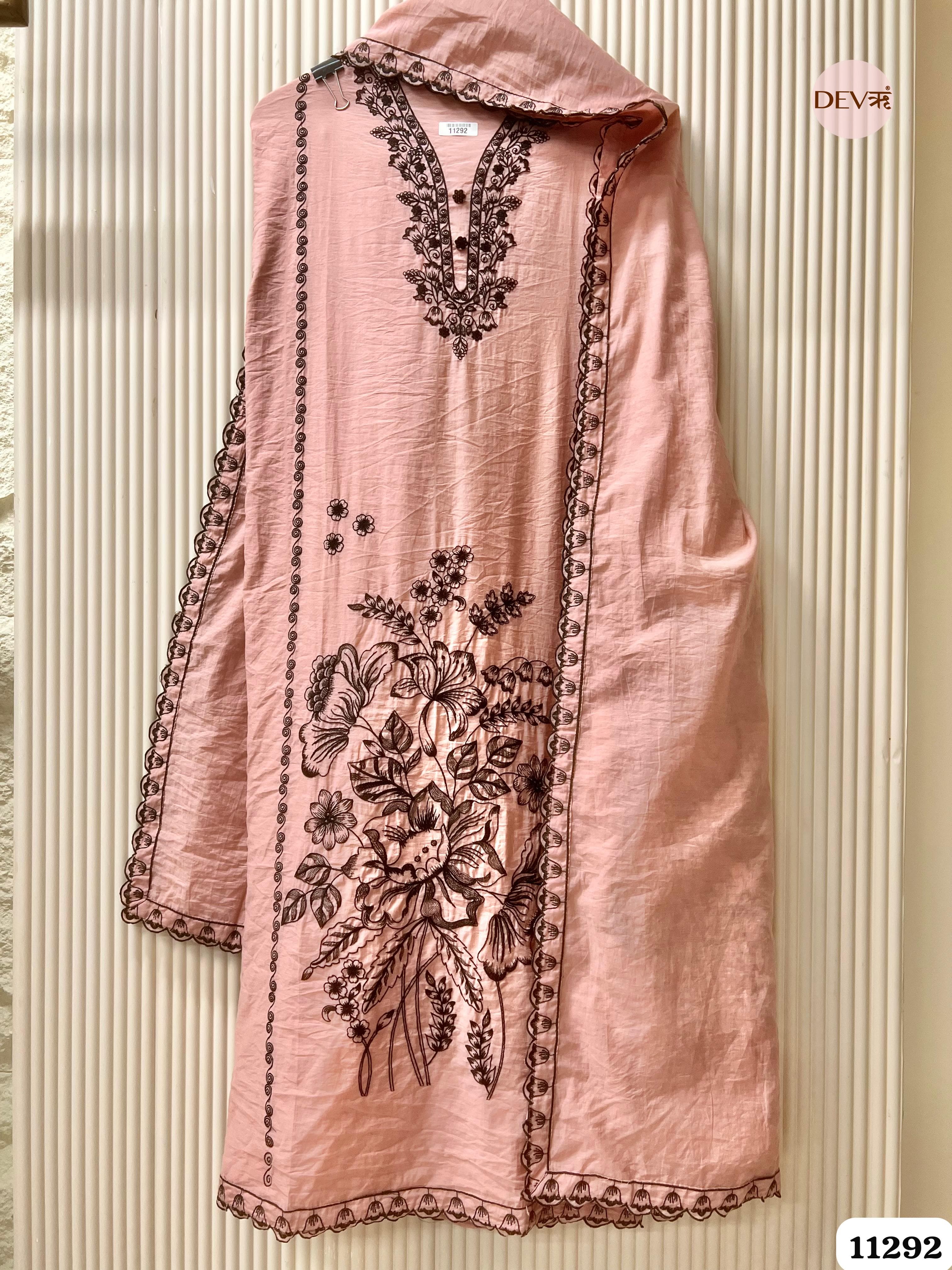 Light Pink Mul Chanderi Unstitched Embroidered -Set Of 3