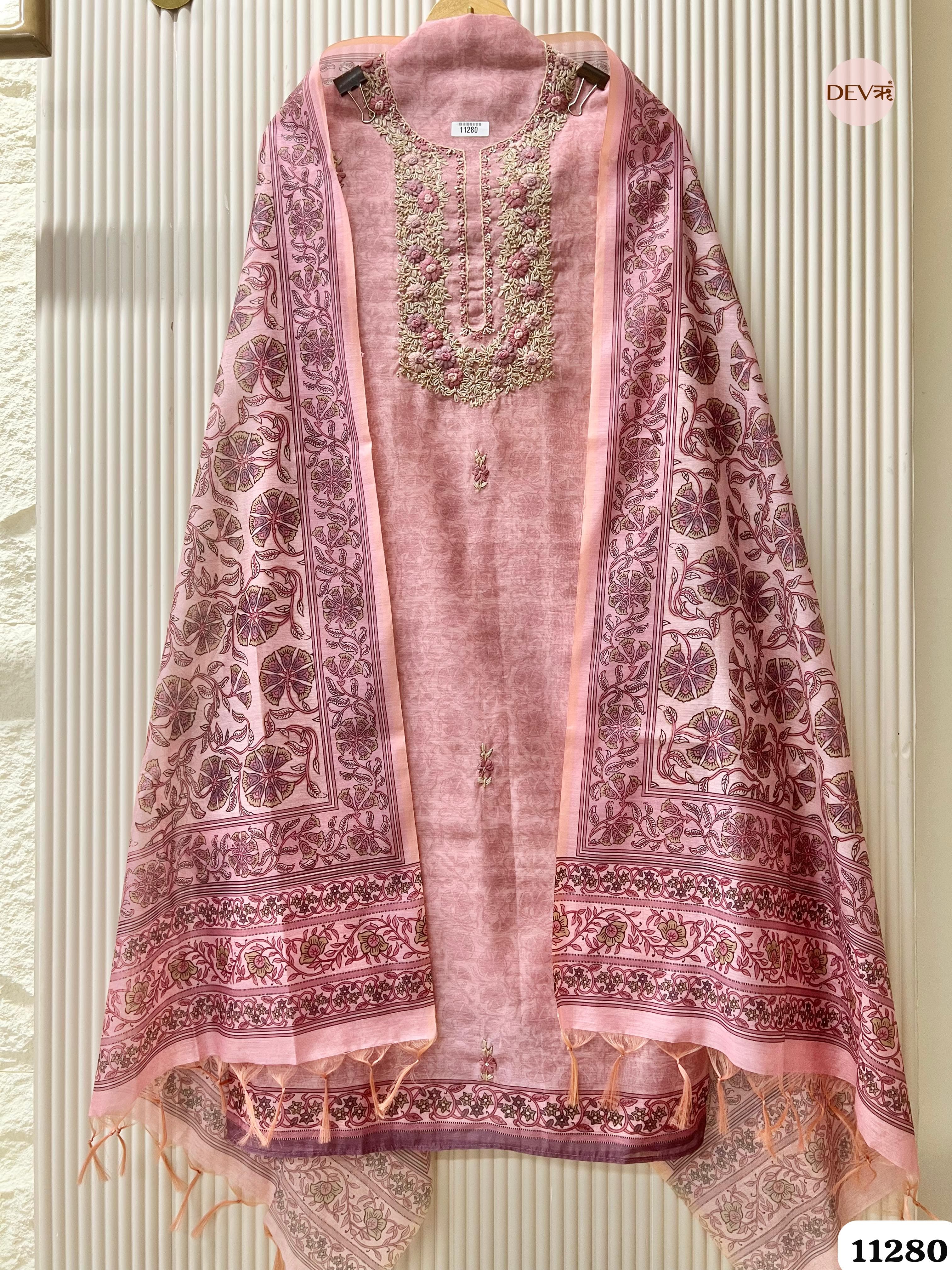 Purple Mul Chanderi Unstitched Embroidered -Set Of 3 {11280}