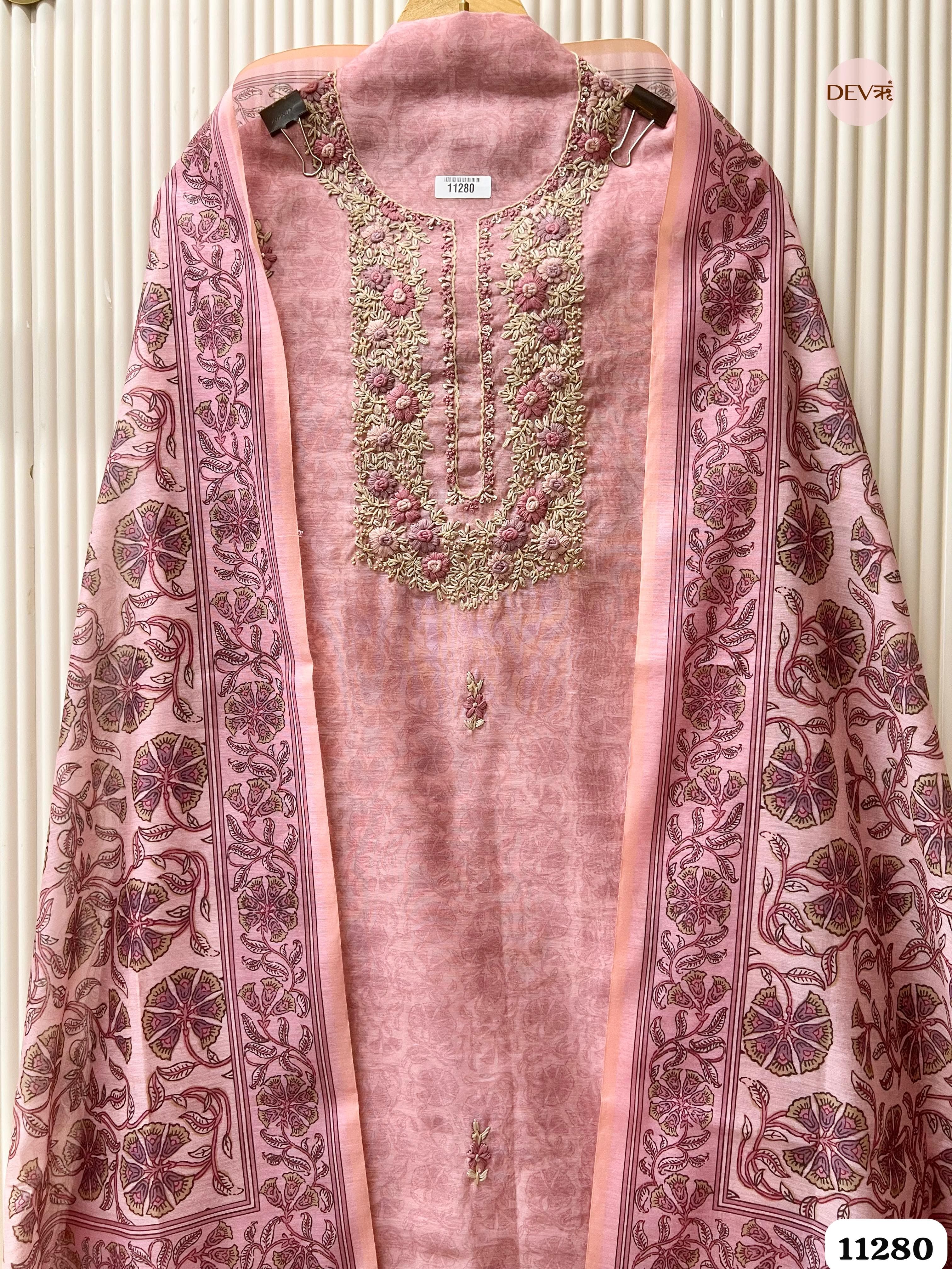 Purple Mul Chanderi Unstitched Embroidered -Set Of 3 {11280}