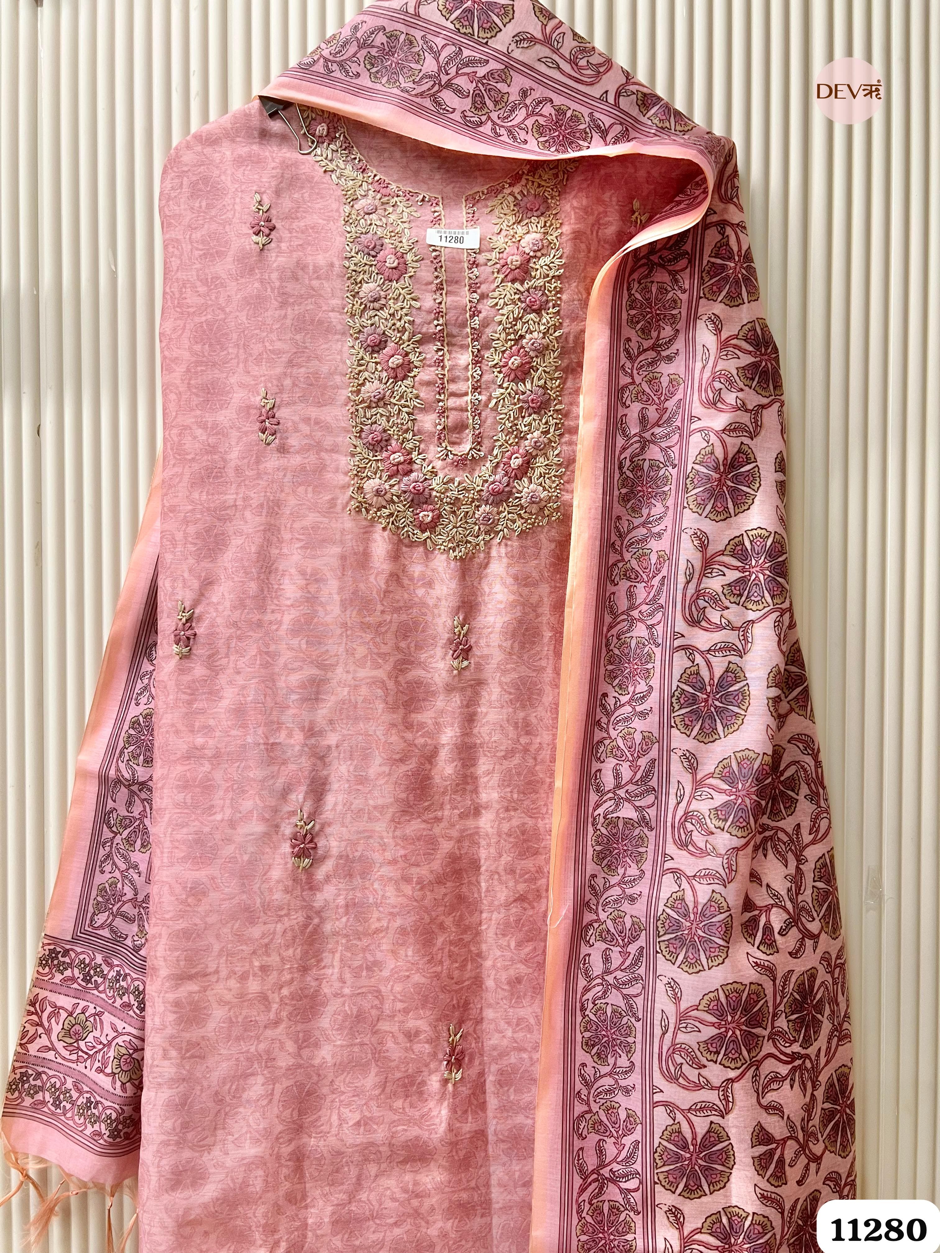 Purple Mul Chanderi Unstitched Embroidered -Set Of 3 {11280}
