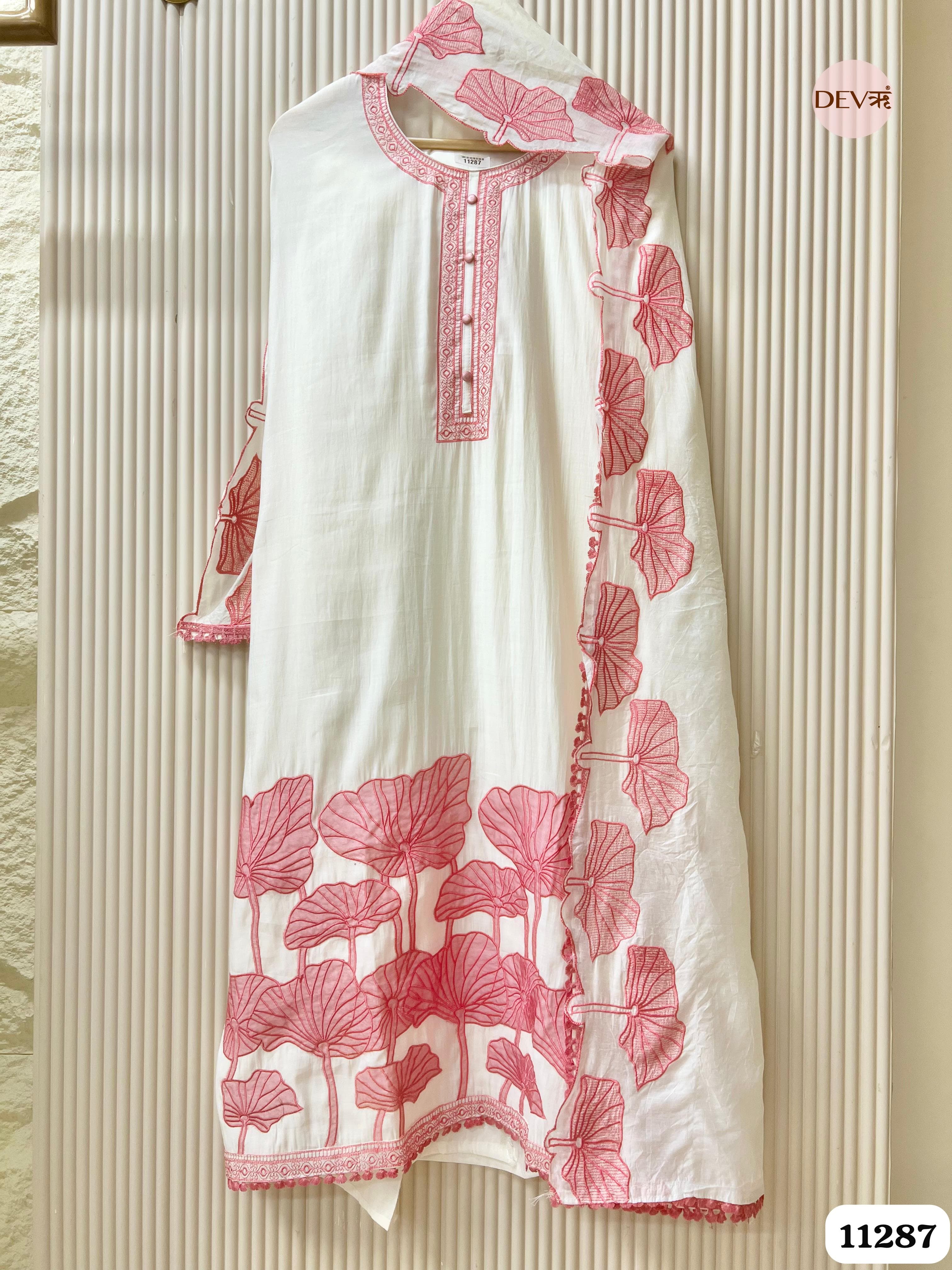 White Modal Silk Unstitched Embroidered -Set Of 3