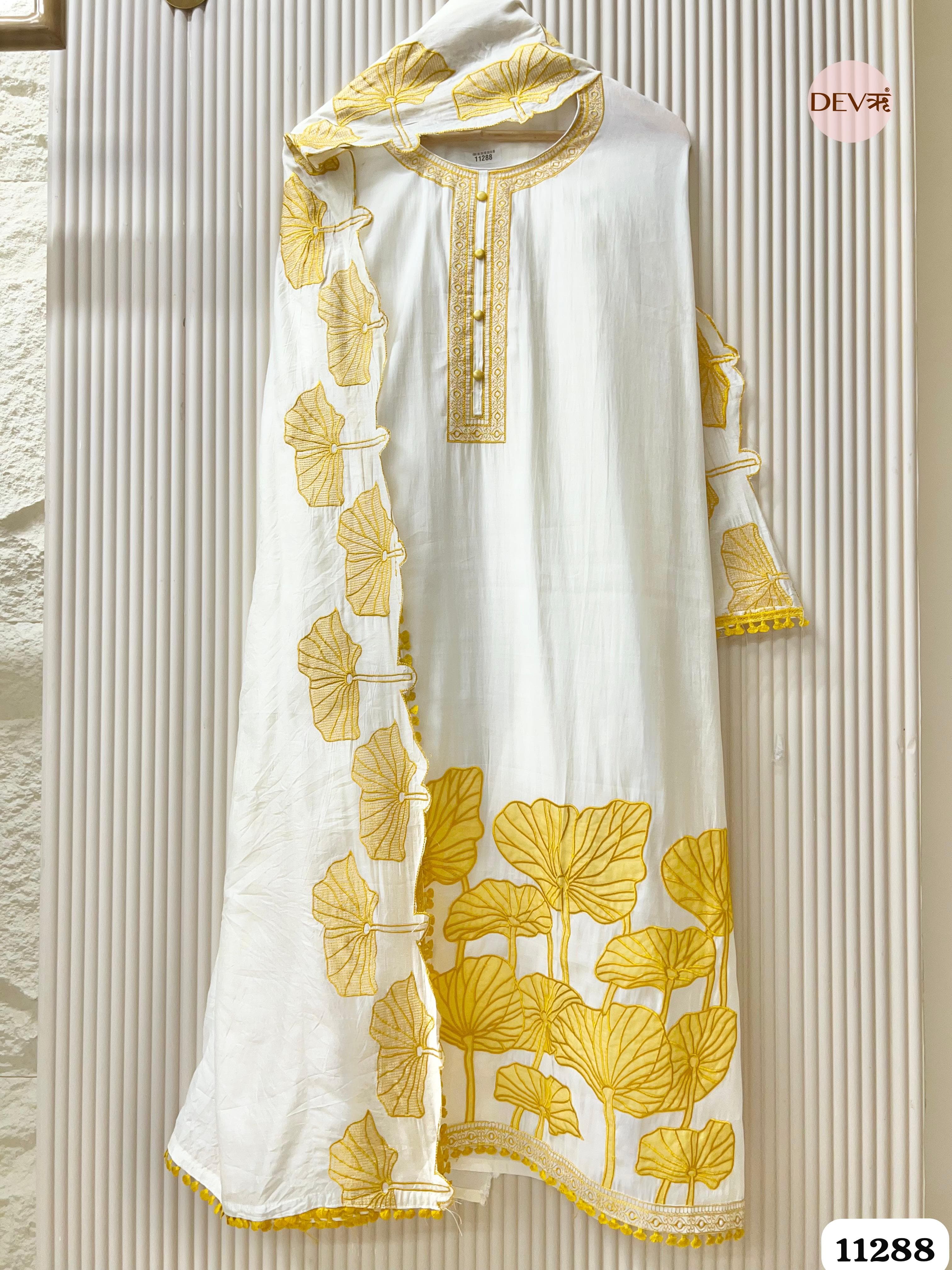 White Modal Silk Unstitched Embroidered -Set Of 3