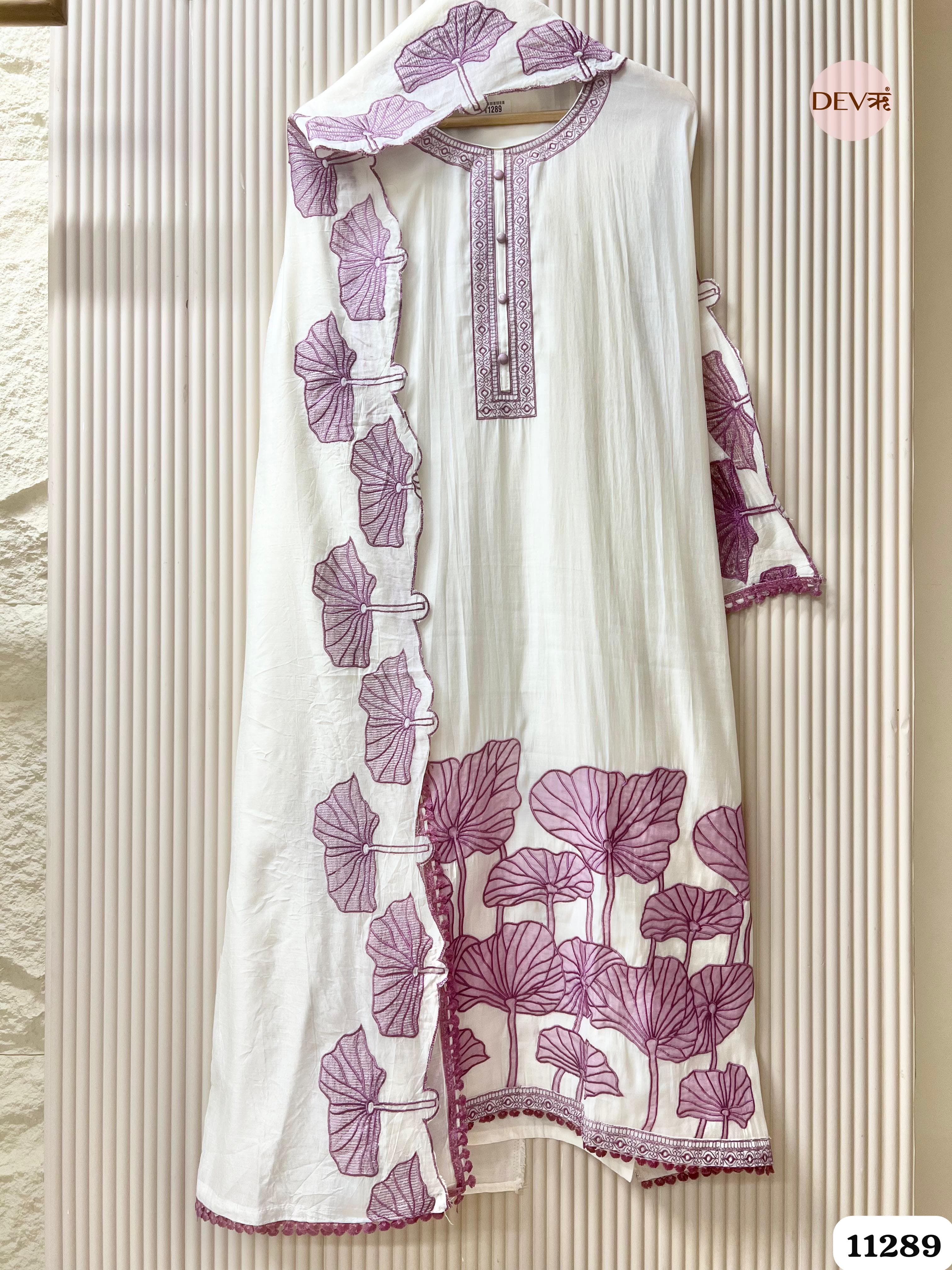 White Modal Silk Unstitched Embroidered -Set Of 3