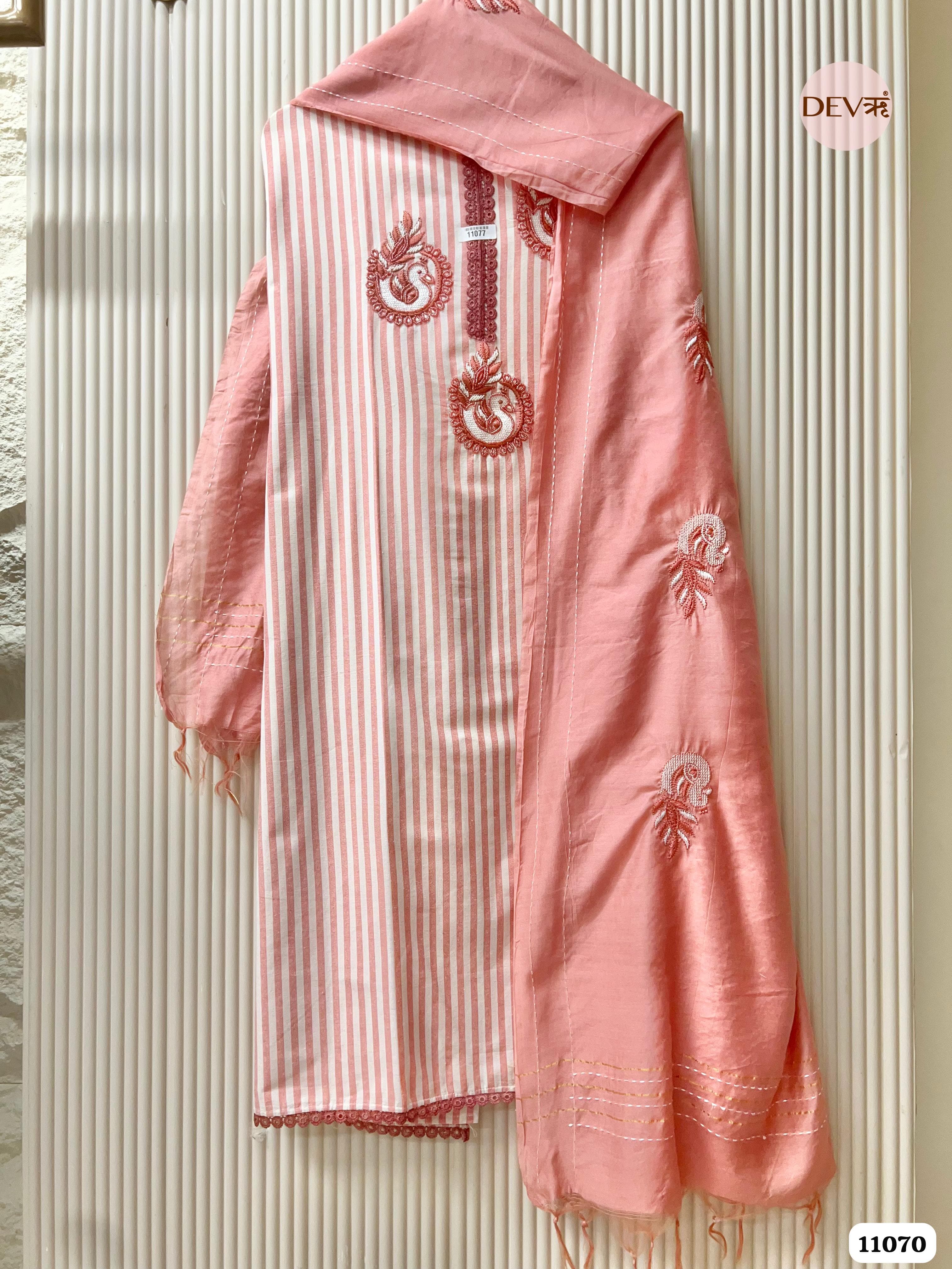 Pink Khadi Cotton Unstitched Embroidered -Set Of 3