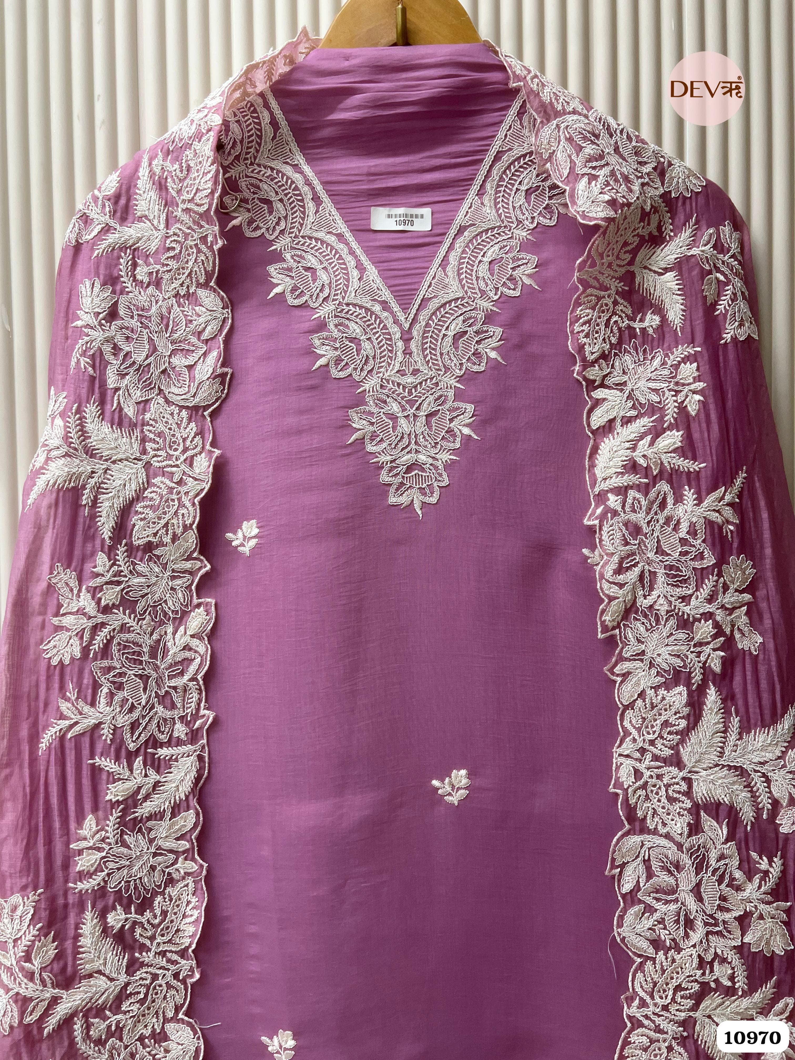 Purple Mul Chanderi Unstitched Embroidered -Set Of 3