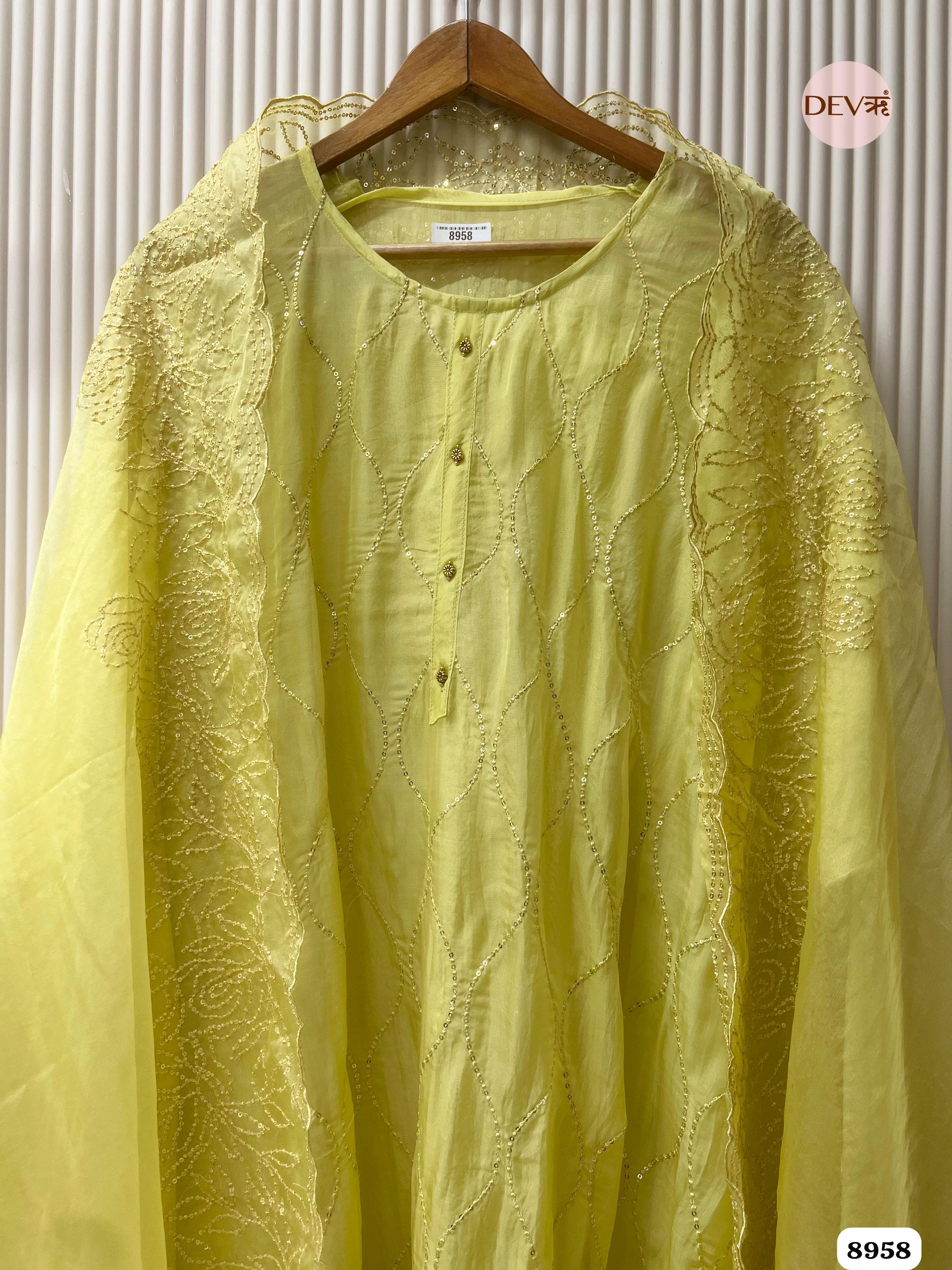 Yellow Organza Unstitched Hand Embroidered -Set Of 3