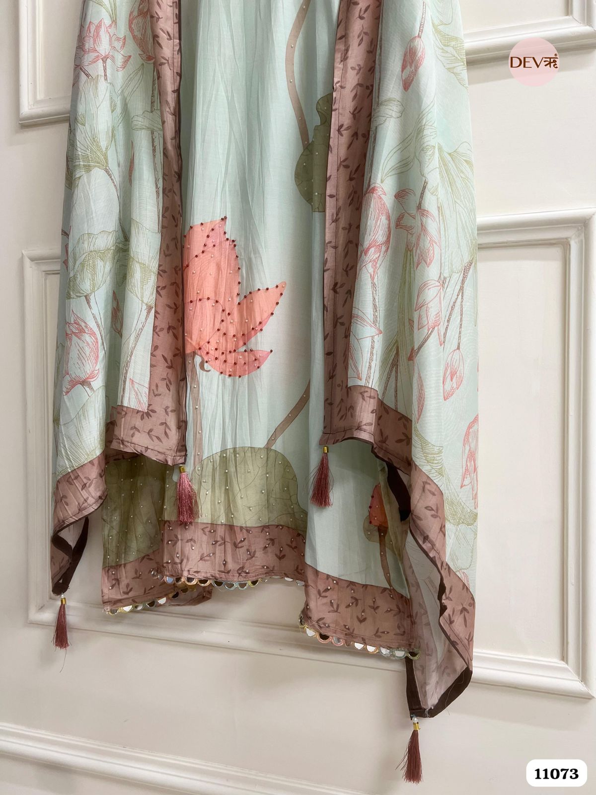 Light Pastel Green Muslin Semi- Stitched Hand Embroidered -Set Of 3 {11073}