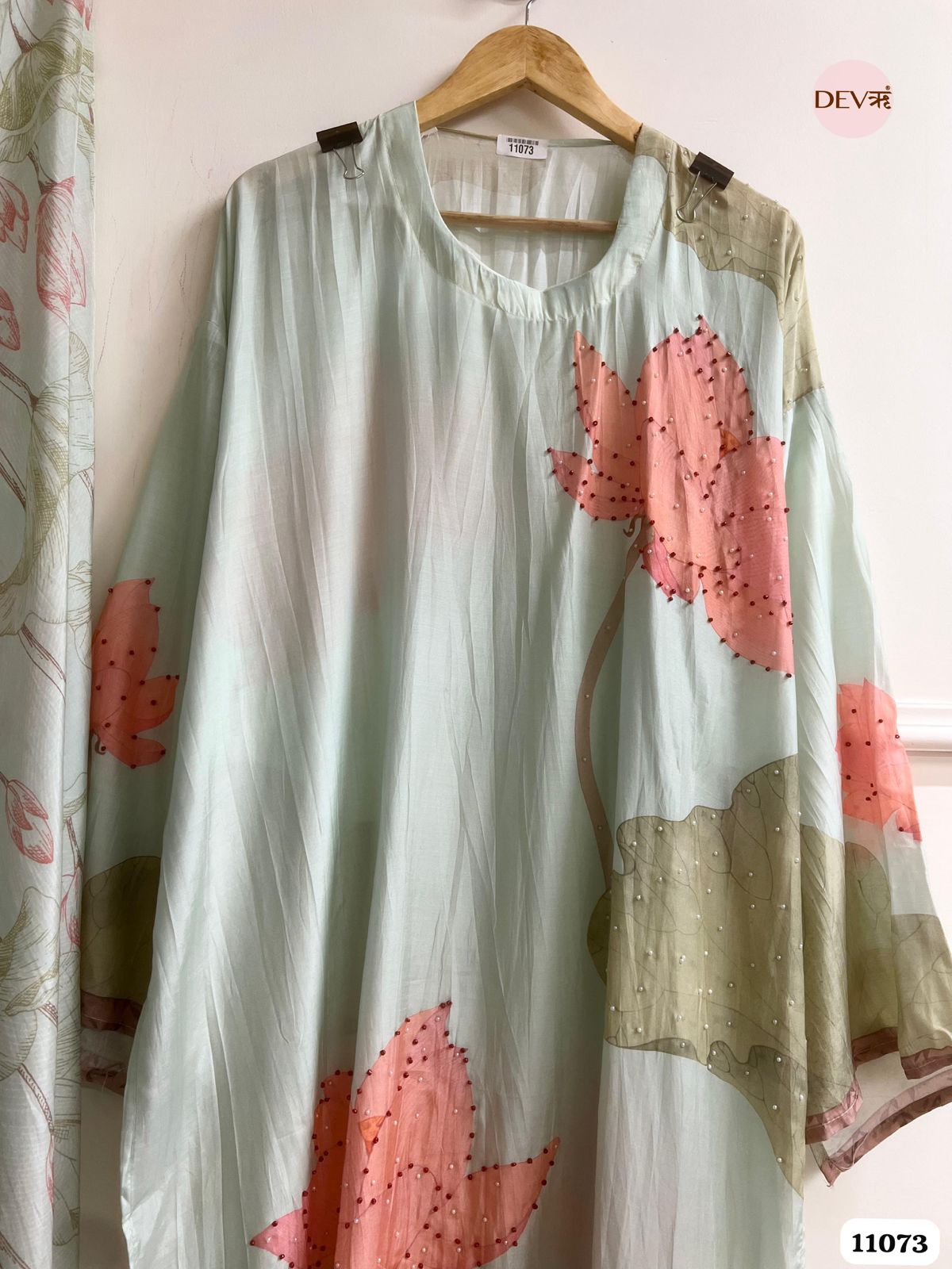 Light Pastel Green Muslin Semi- Stitched Hand Embroidered -Set Of 3 {11073}