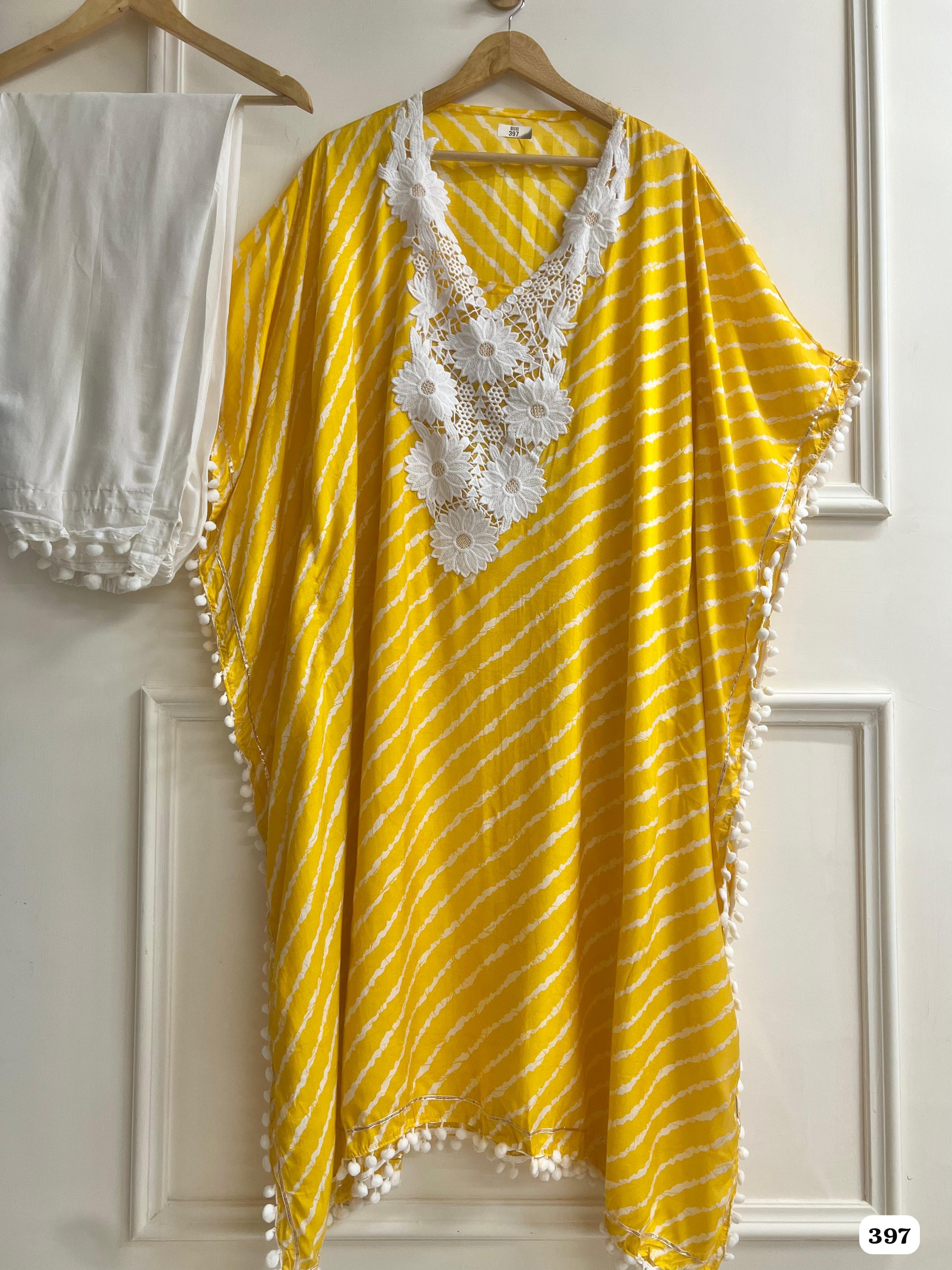 Yellow Muslin Printed Stitched Embroidered -Set Of 3 {397}