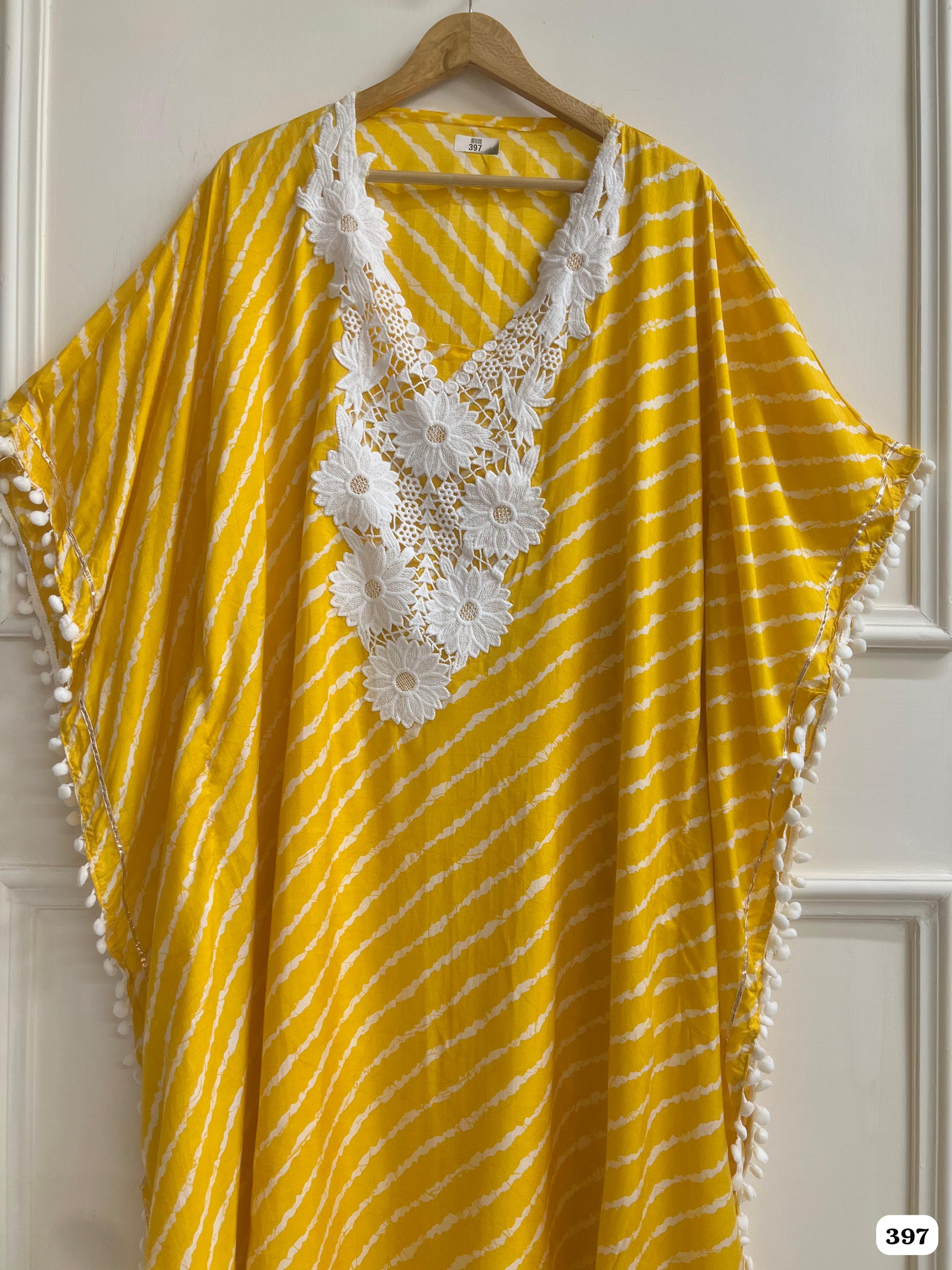 Yellow Muslin Printed Stitched Embroidered -Set Of 3 {397}