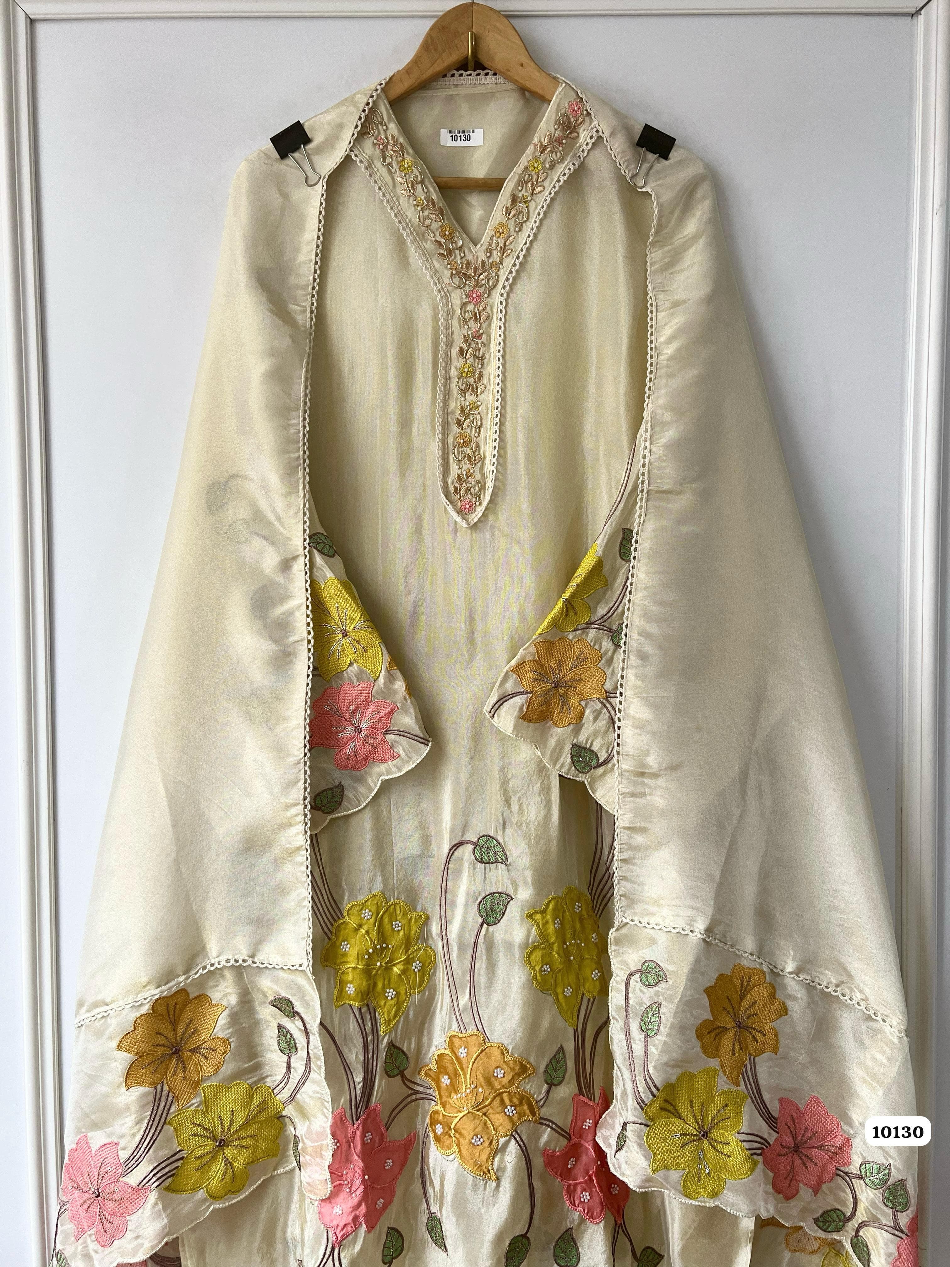 Light Ivory Soft Tissue Shimmer Silk Semi Stitched -Set Of 3 - {10130}