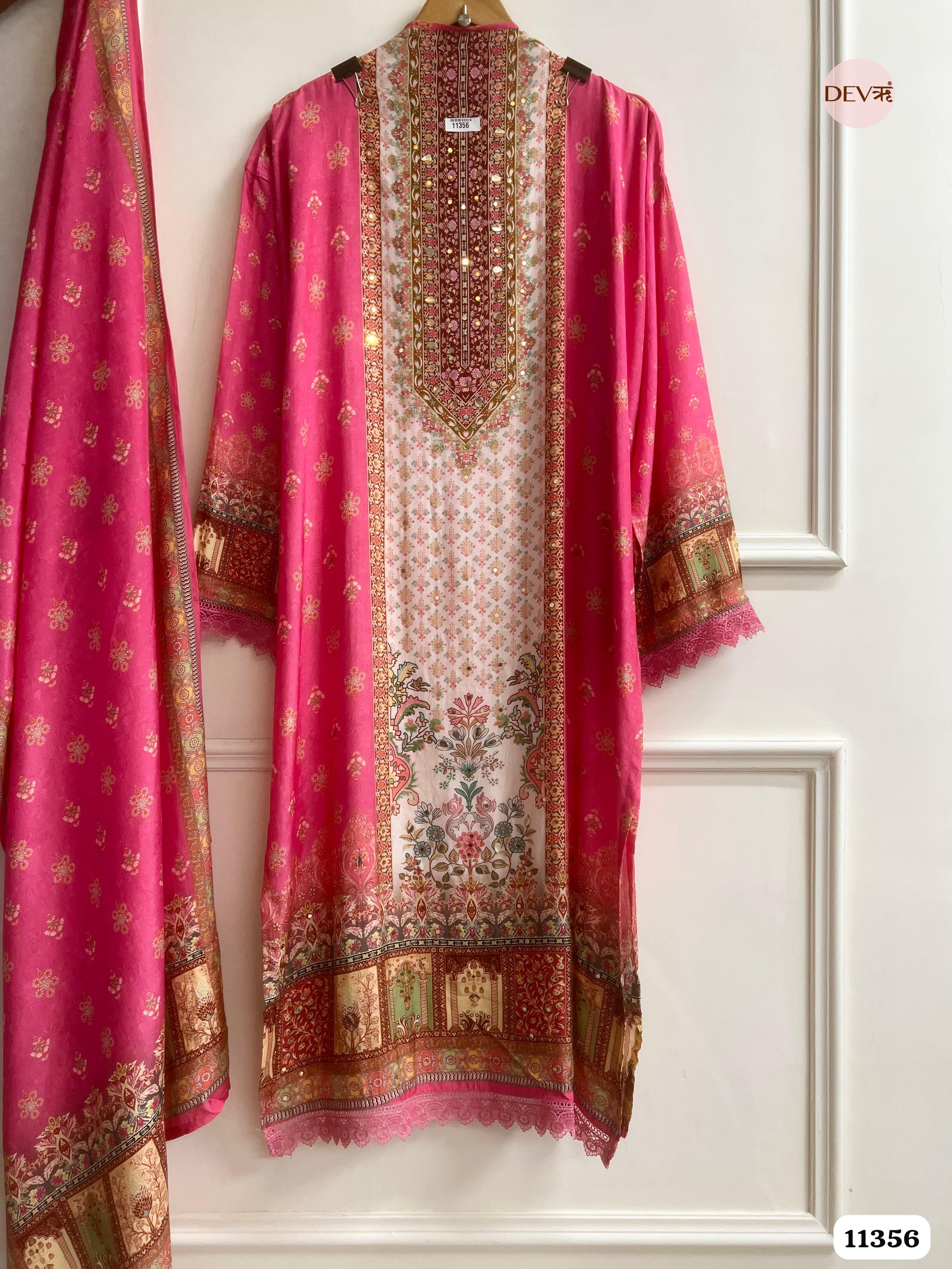 Multicolor Muslin Printed Semi Stitched Hand Embroidered -Set Of 3 {11356}