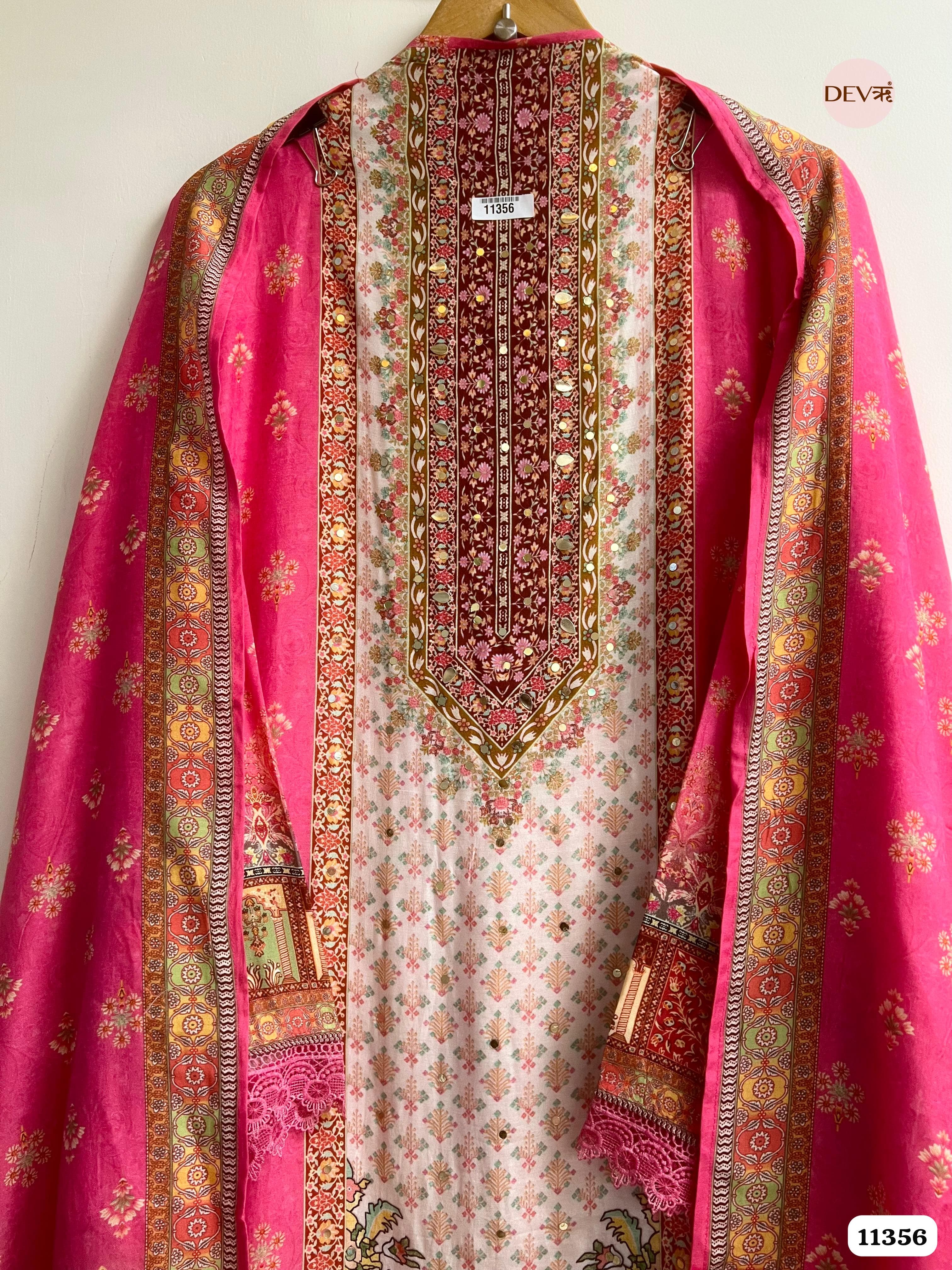 Multicolor Muslin Printed Semi Stitched Hand Embroidered -Set Of 3 {11356}