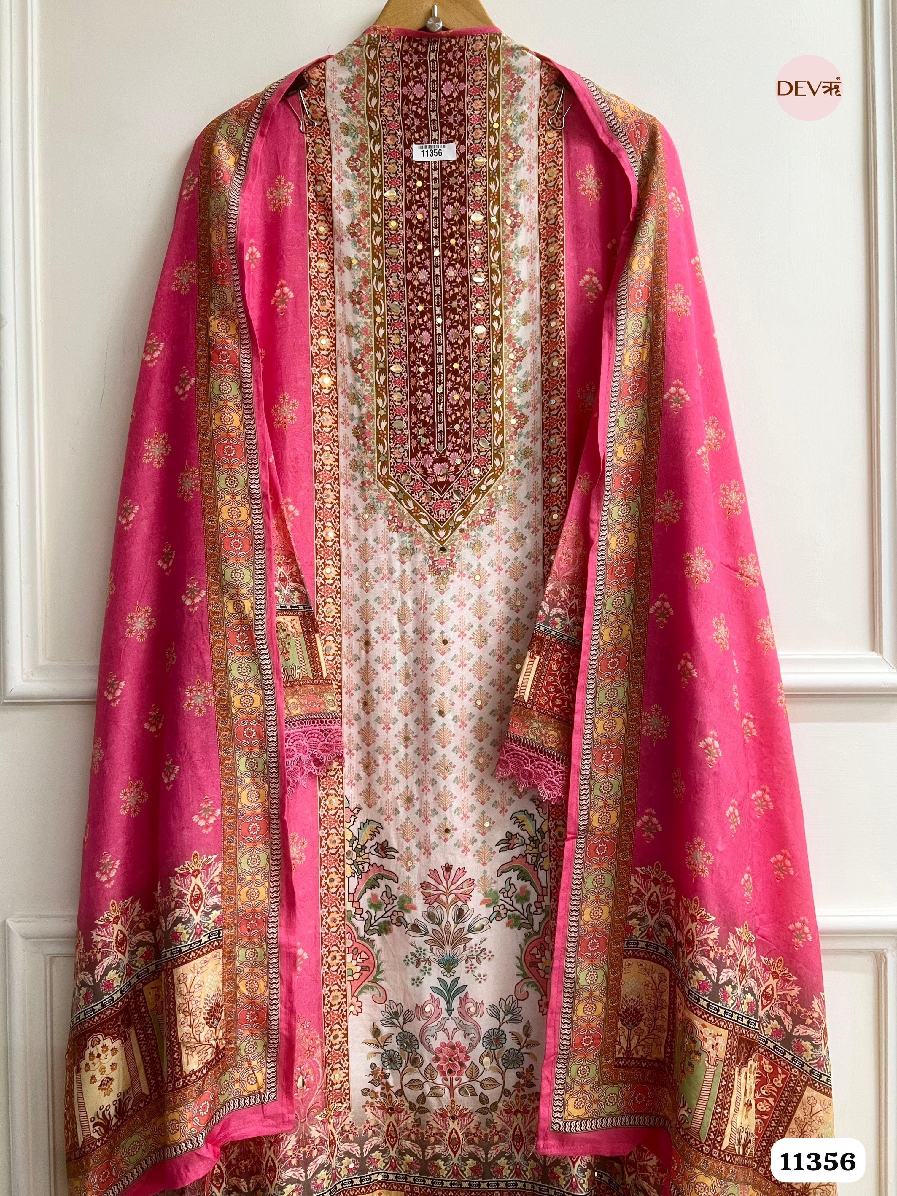 Multicolor Muslin Printed Semi Stitched Hand Embroidered -Set Of 3 {11356}