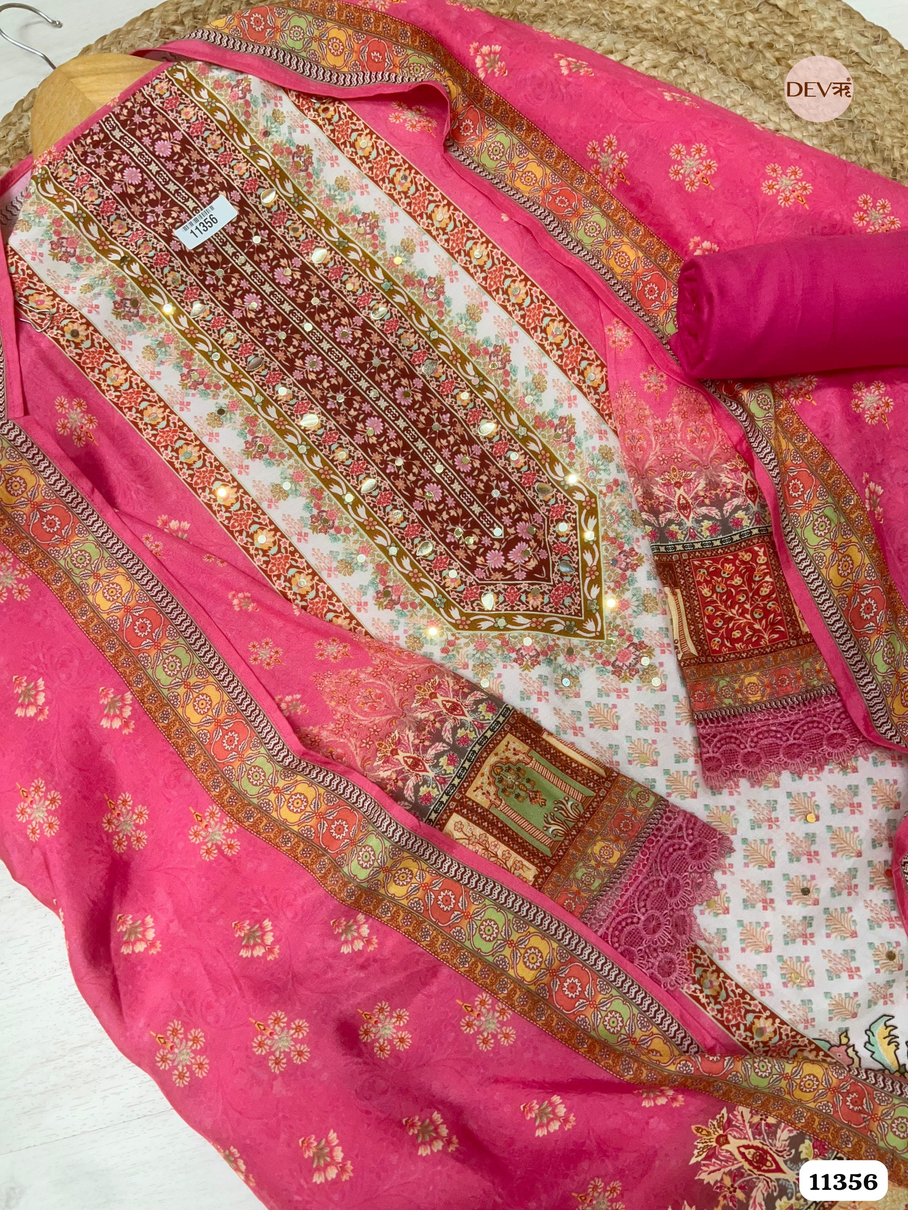 Multicolor Muslin Printed Semi Stitched Hand Embroidered -Set Of 3 {11356}