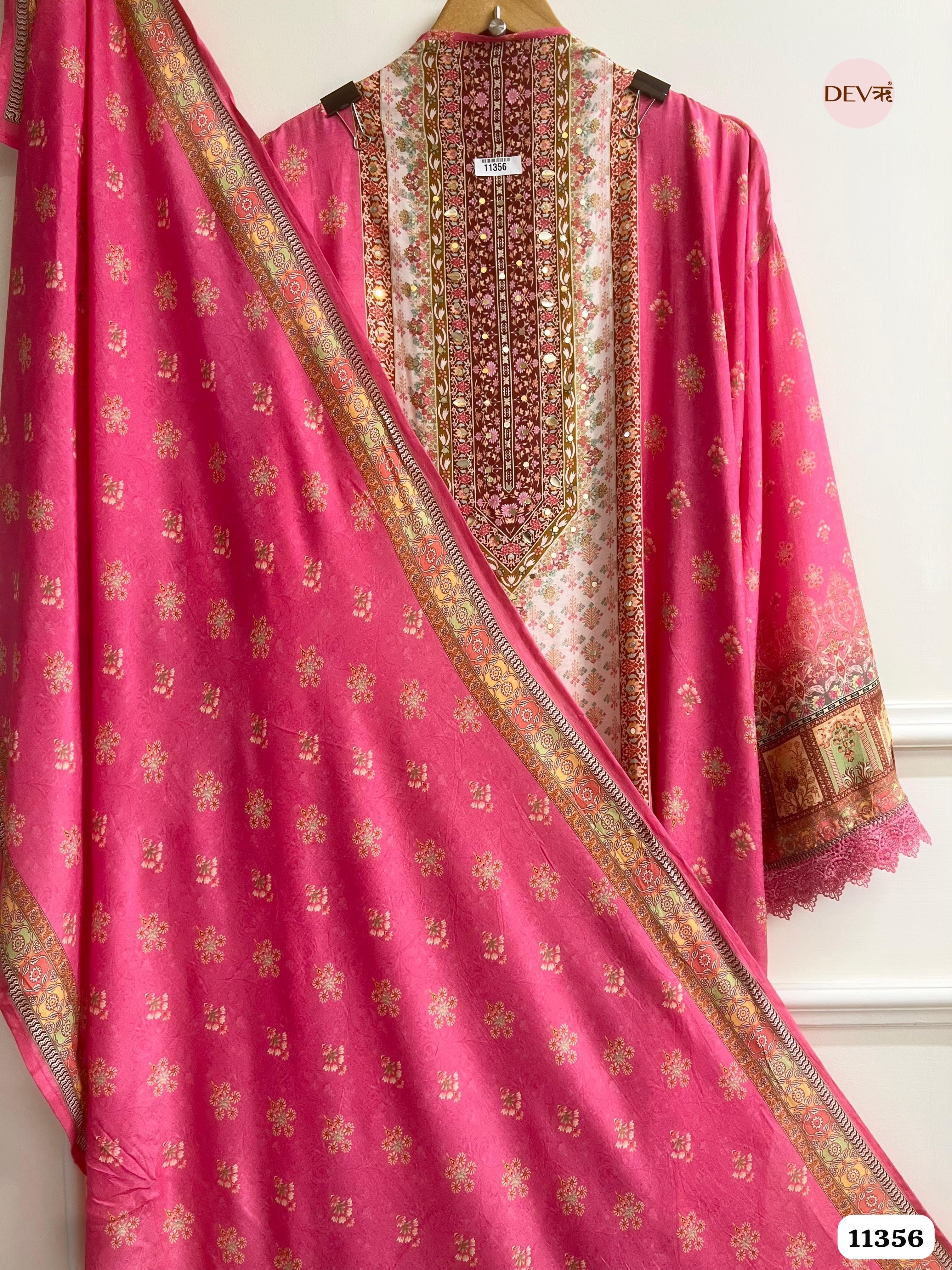 Multicolor Muslin Printed Semi Stitched Hand Embroidered -Set Of 3 {11356}